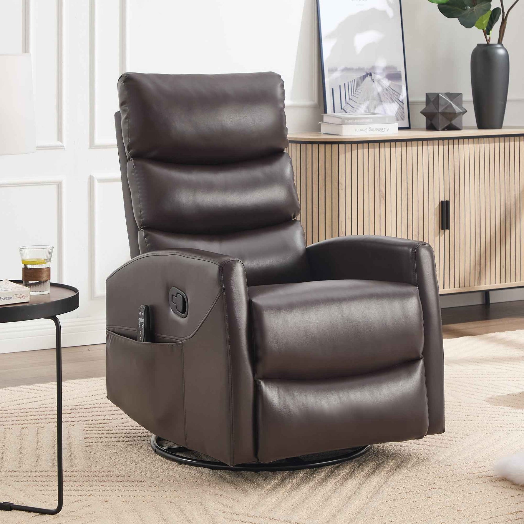 Heat Massage Manual Recliner Chair with Rocker and Swivel in Fabric for Living Room detail image 13
