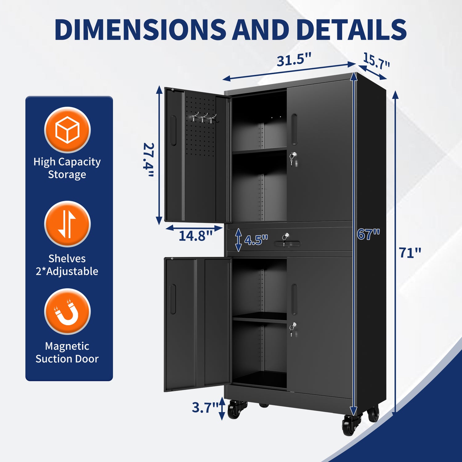 Metal Storage Cabinet with Drawer for workshop, garage, storage, or utility use
