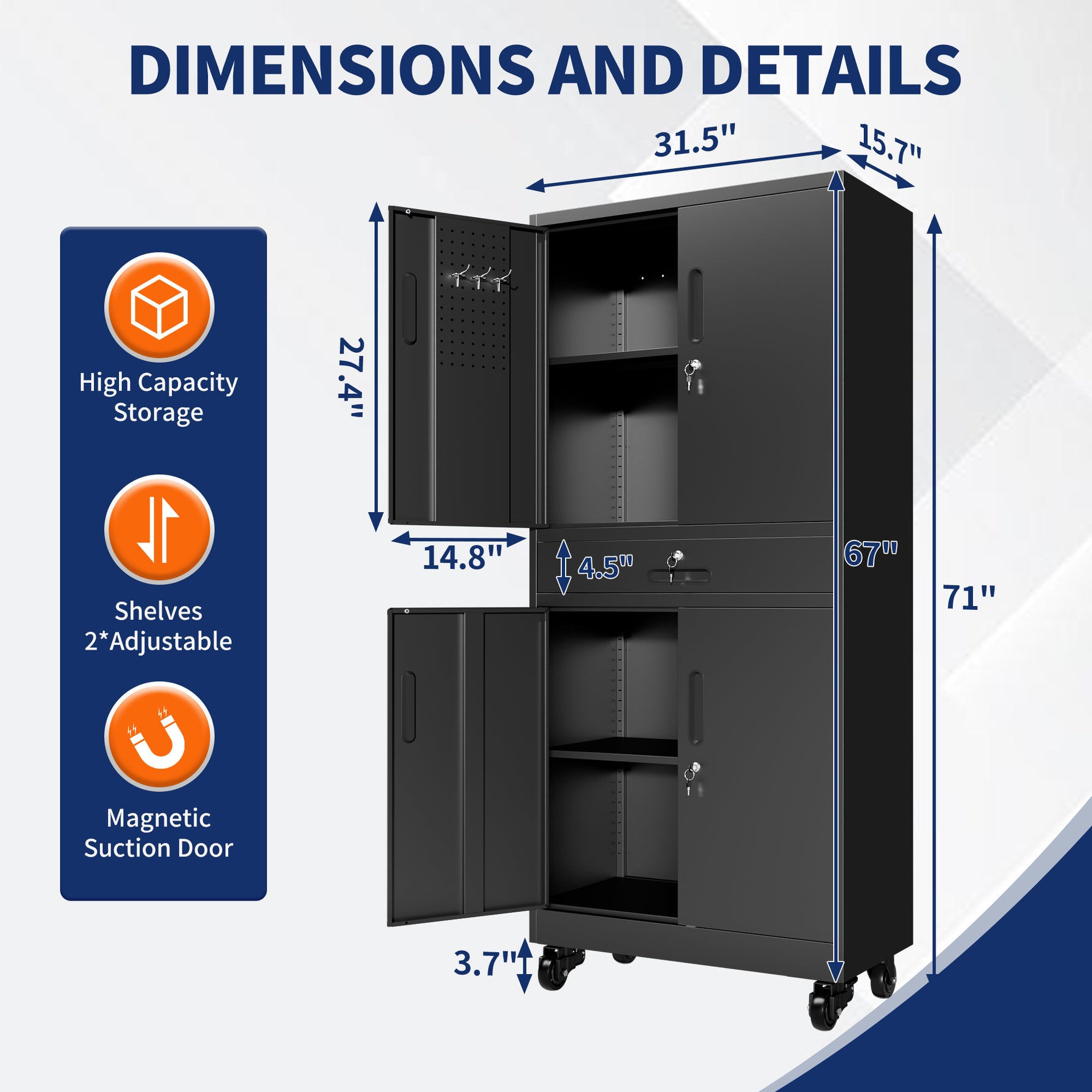 Metal Storage Cabinet with Drawer for workshop, garage, storage, or utility use