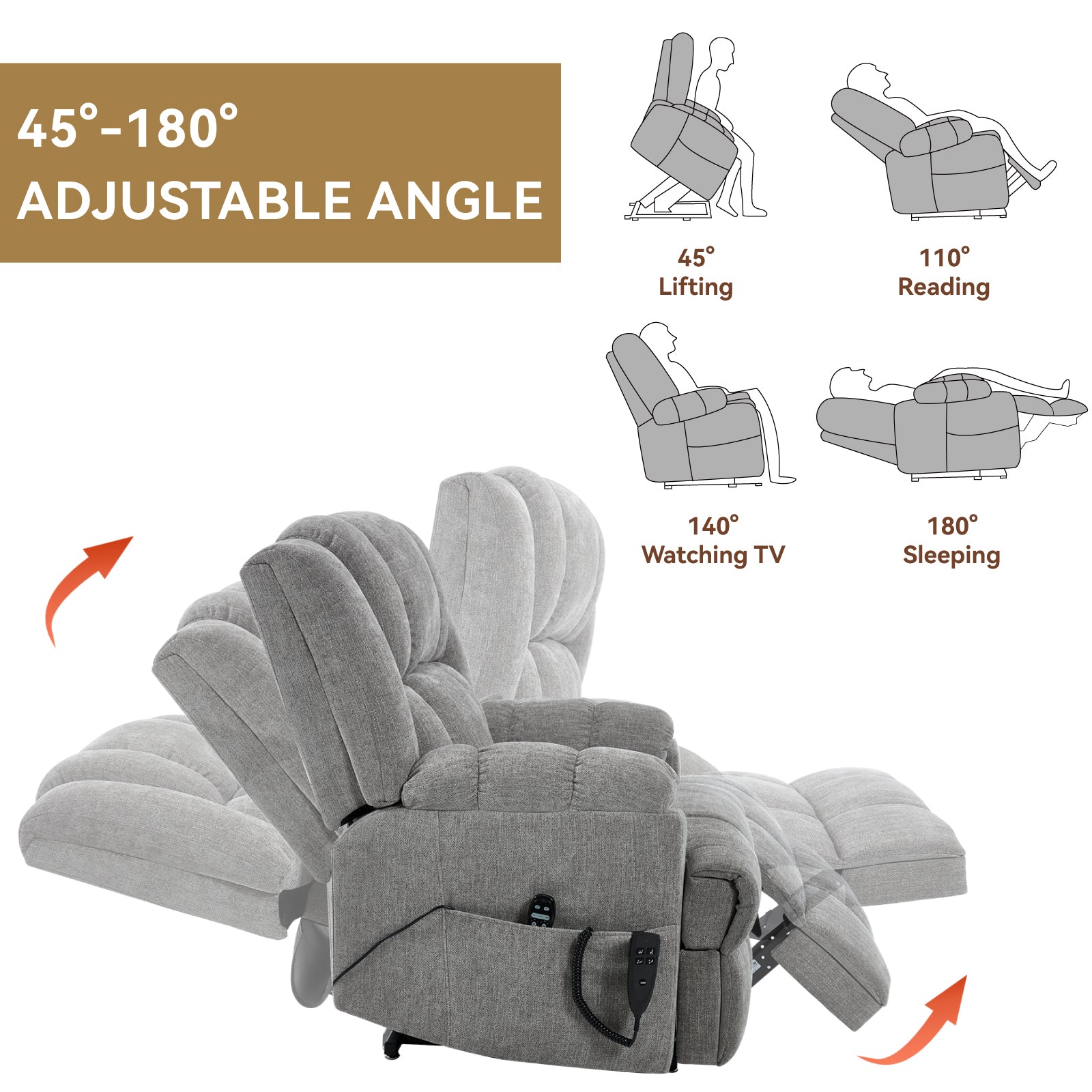 Dual-Motor Heat & Massage Power Lift Recliner, 350 lb Capacity detail image 63