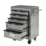 Rolling 5-Drawer Steel Tool Chest with Stainless Steel Top for workshop, garage, storage, or utility use