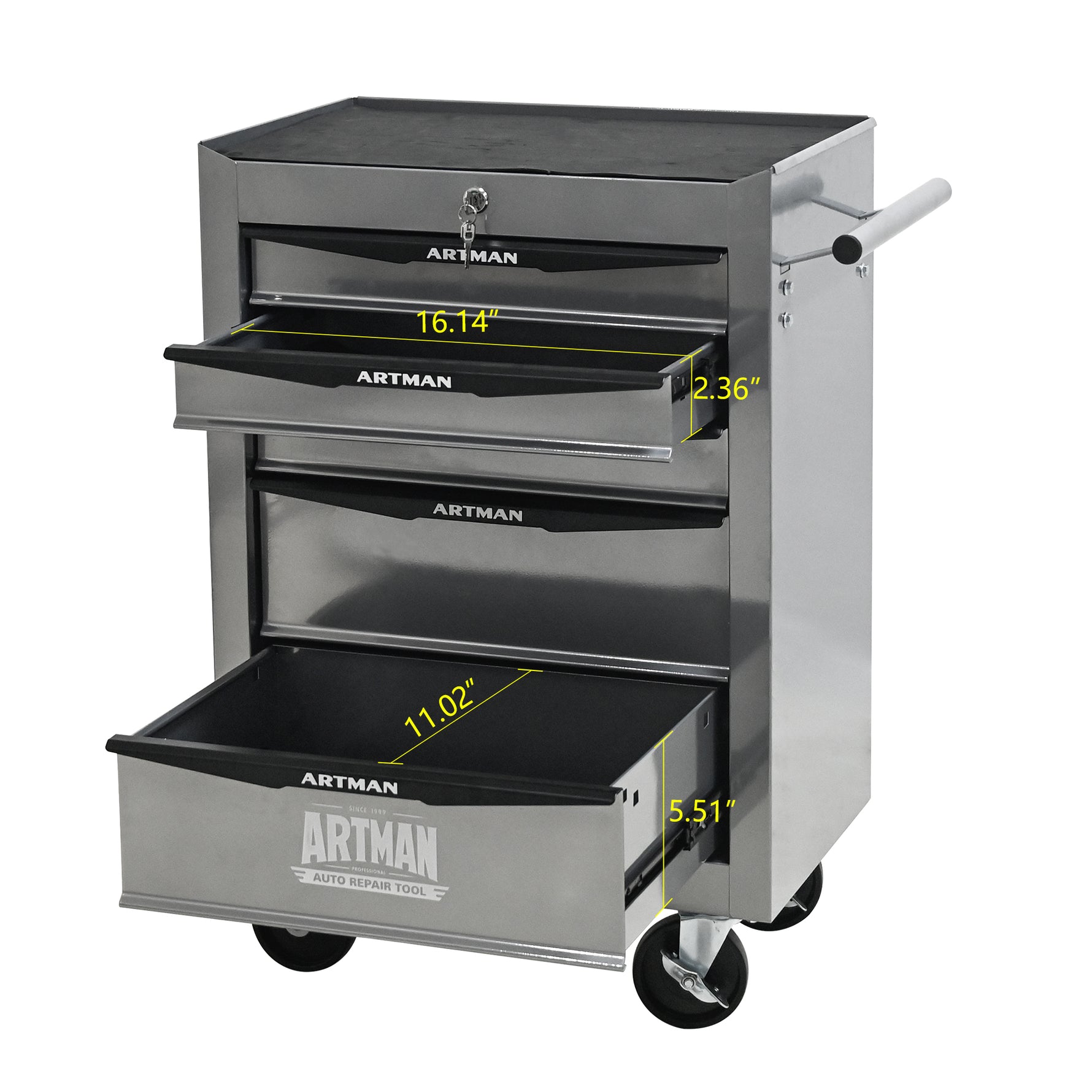 Rolling 5-Drawer Steel Tool Chest with Stainless Steel Top for workshop, garage, storage, or utility use