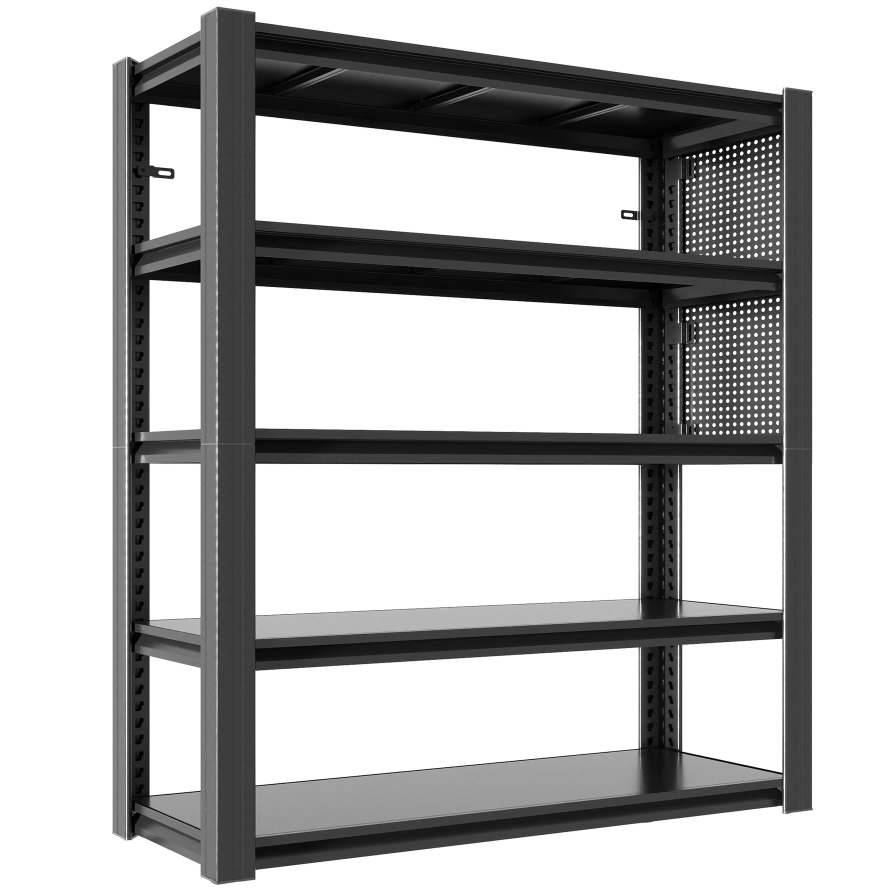 Industrial Heavy-Duty Metal 5-Tier Adjustable Shelving Unit with Pegboard for workshop, garage, storage, or utility use