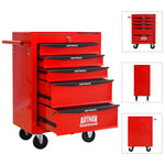 Rolling 5-Drawer Steel Tool Chest with Stainless Steel Top for workshop, garage, storage, or utility use