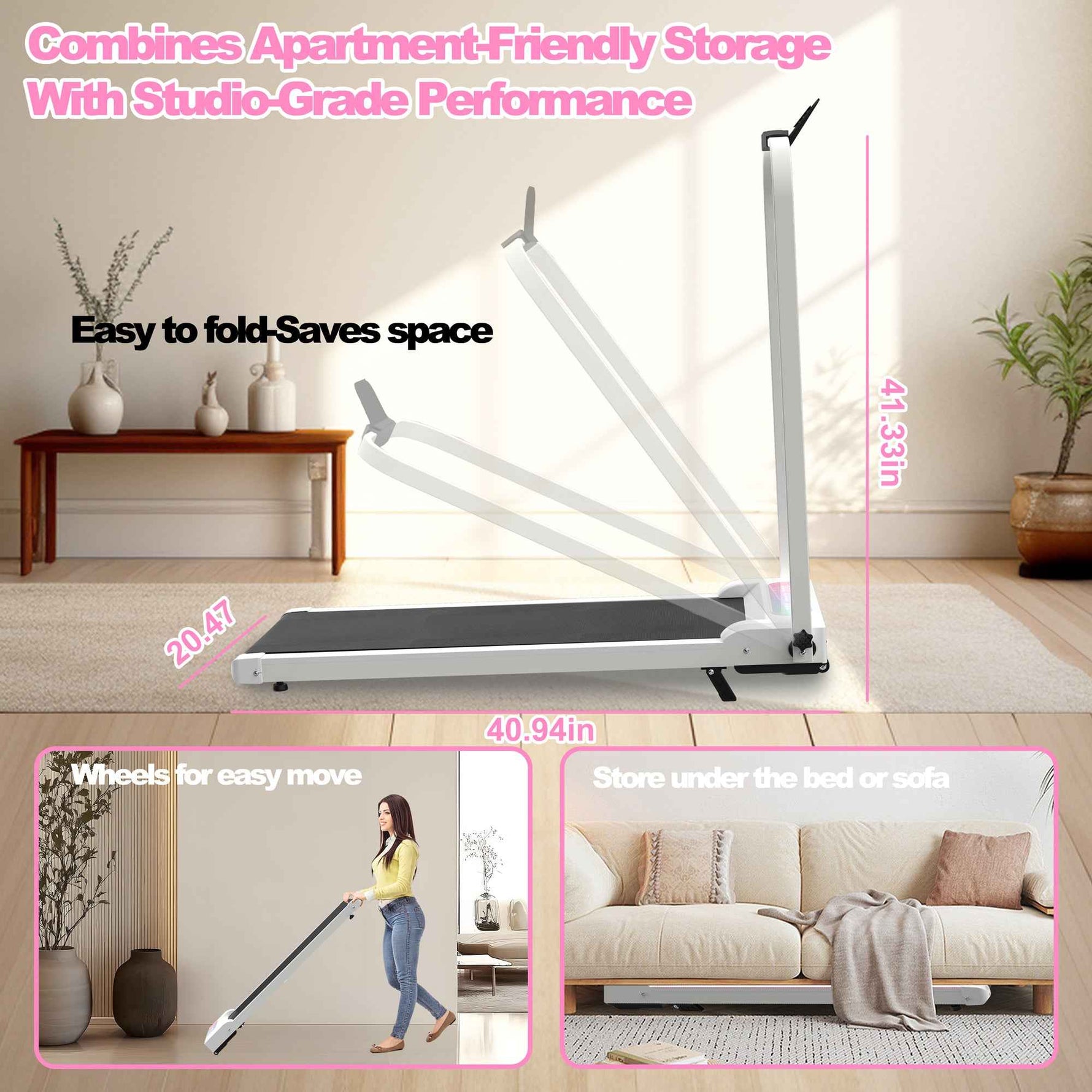 Foldable Under-Desk Walking Pad with Handlebar & Incline under-desk walking pad