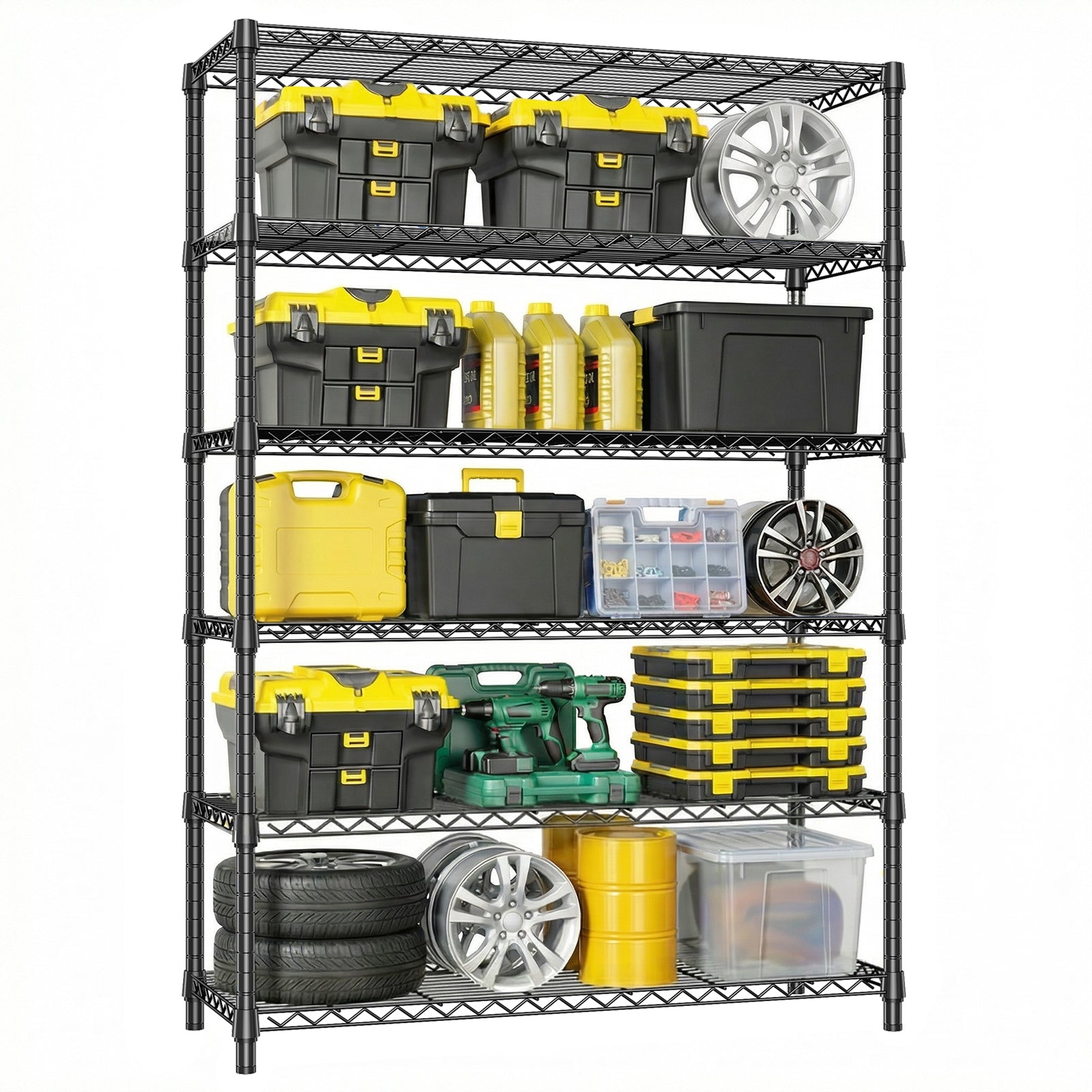6-Tier Adjustable Wire Shelving Unit, 2100 lb Capacity for workshop, garage, storage, or utility use