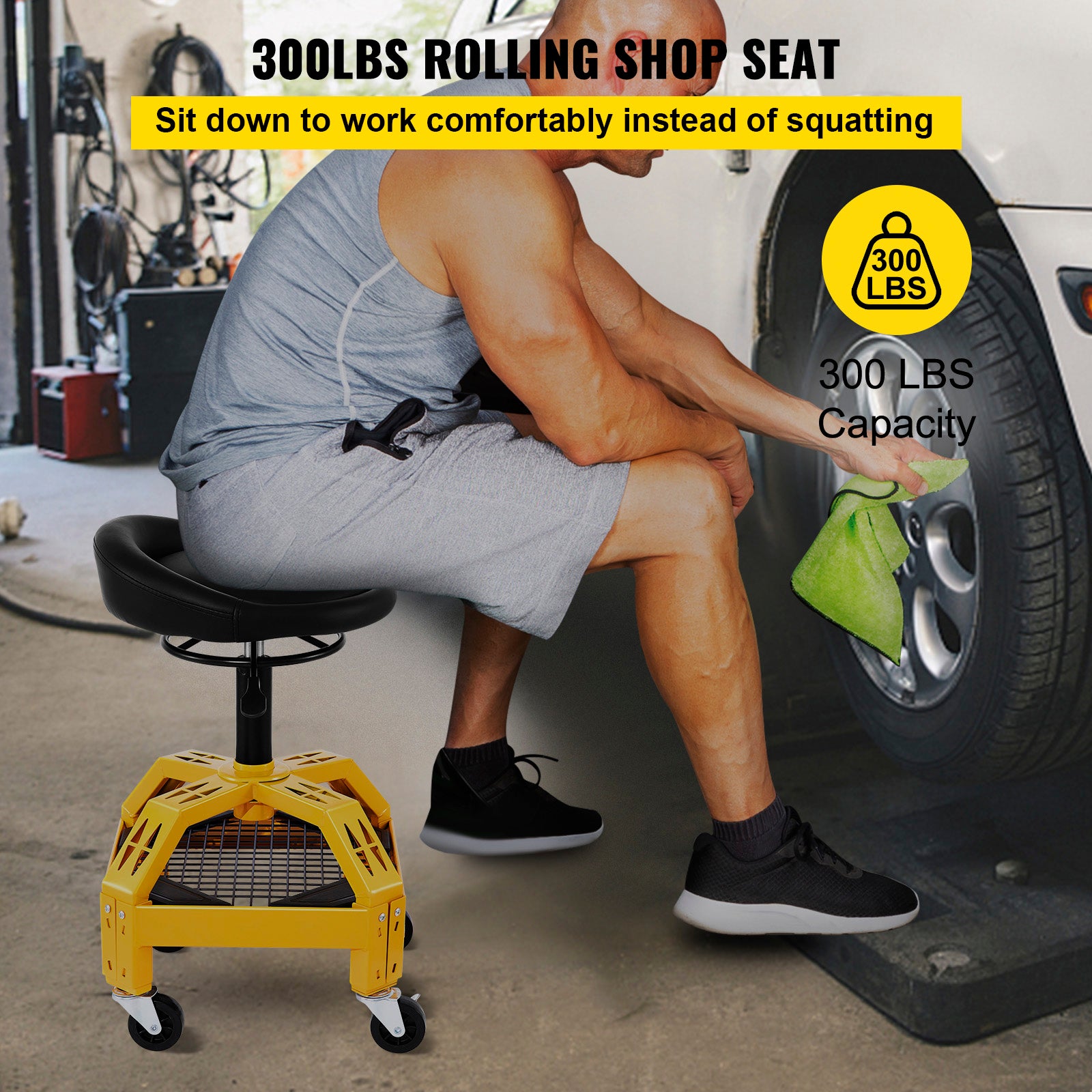 VEVOR Adjustable Rolling Garage Stool, 24–28.7 in. product image