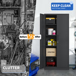 Locking Steel Garage Storage Cabinet with 4 Adjustable Shelves for workshop, garage, storage, or utility use