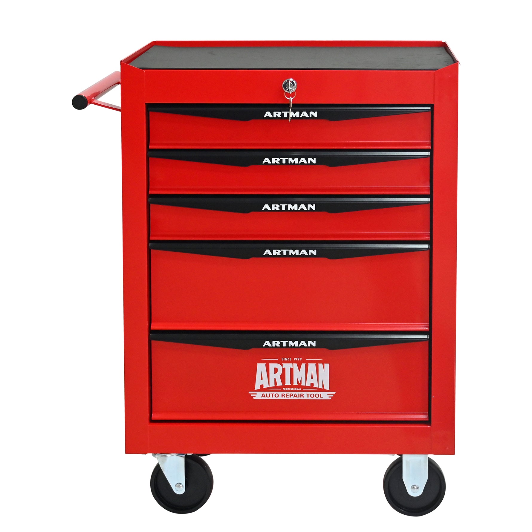 Rolling 5-Drawer Steel Tool Chest with Stainless Steel Top for workshop, garage, storage, or utility use