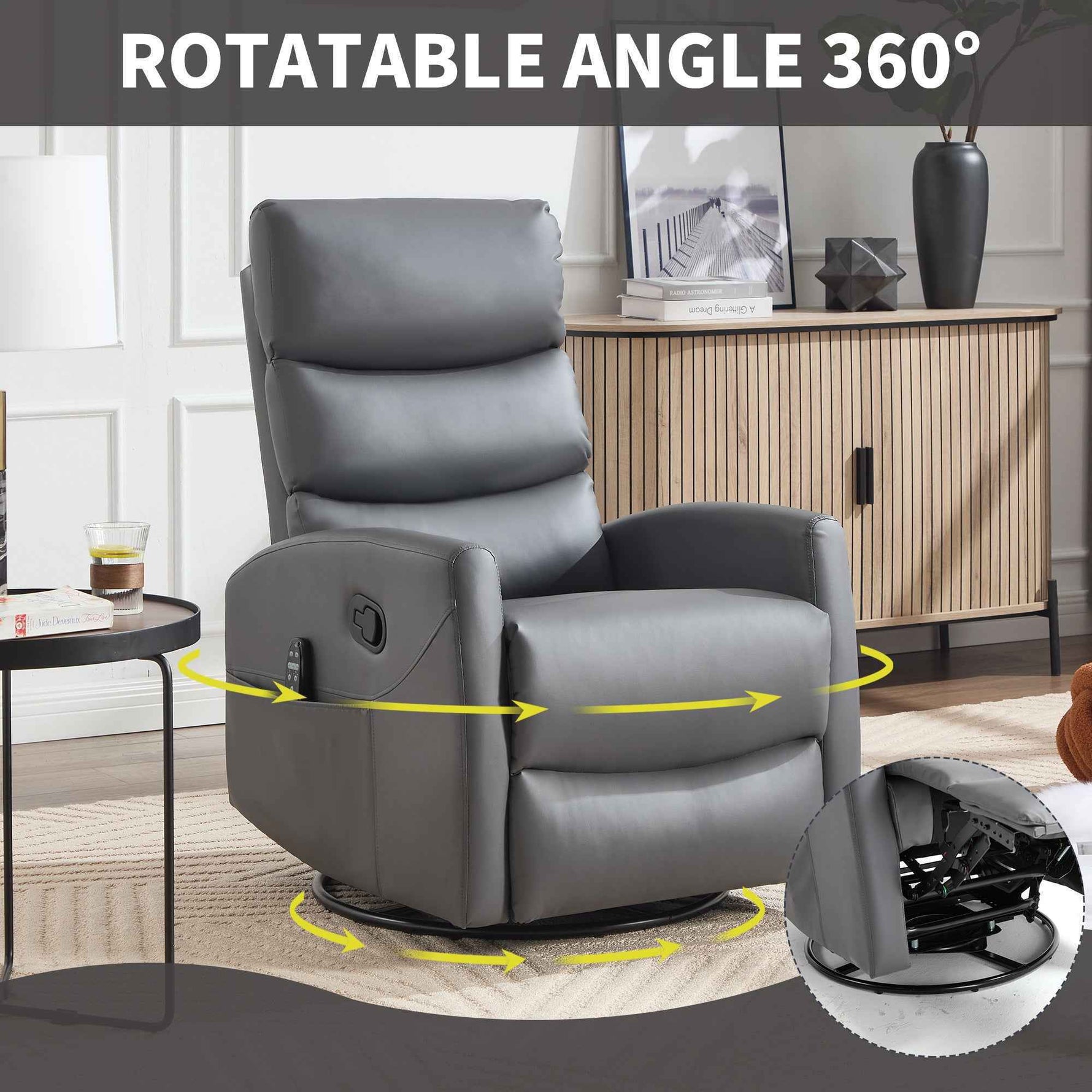 Heat Massage Manual Recliner Chair with Rocker and Swivel in Faux Leather for Living Room detail image 3