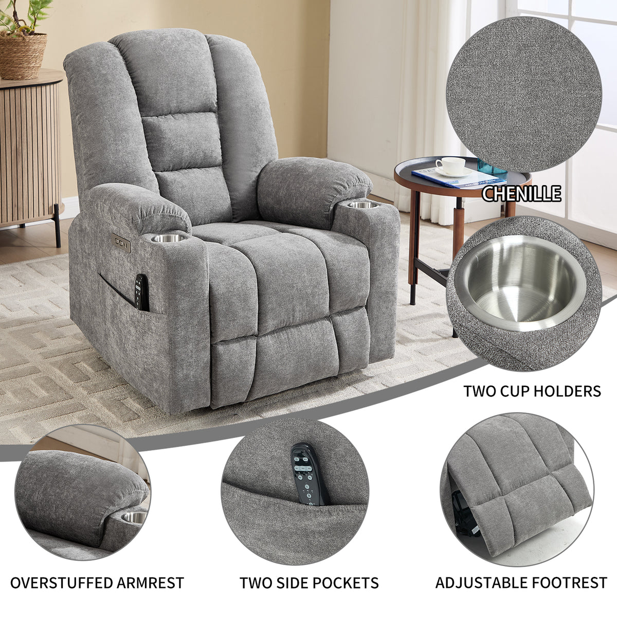 Large Dual-Motor Power Lift Heat & Massage Recliner detail image 27