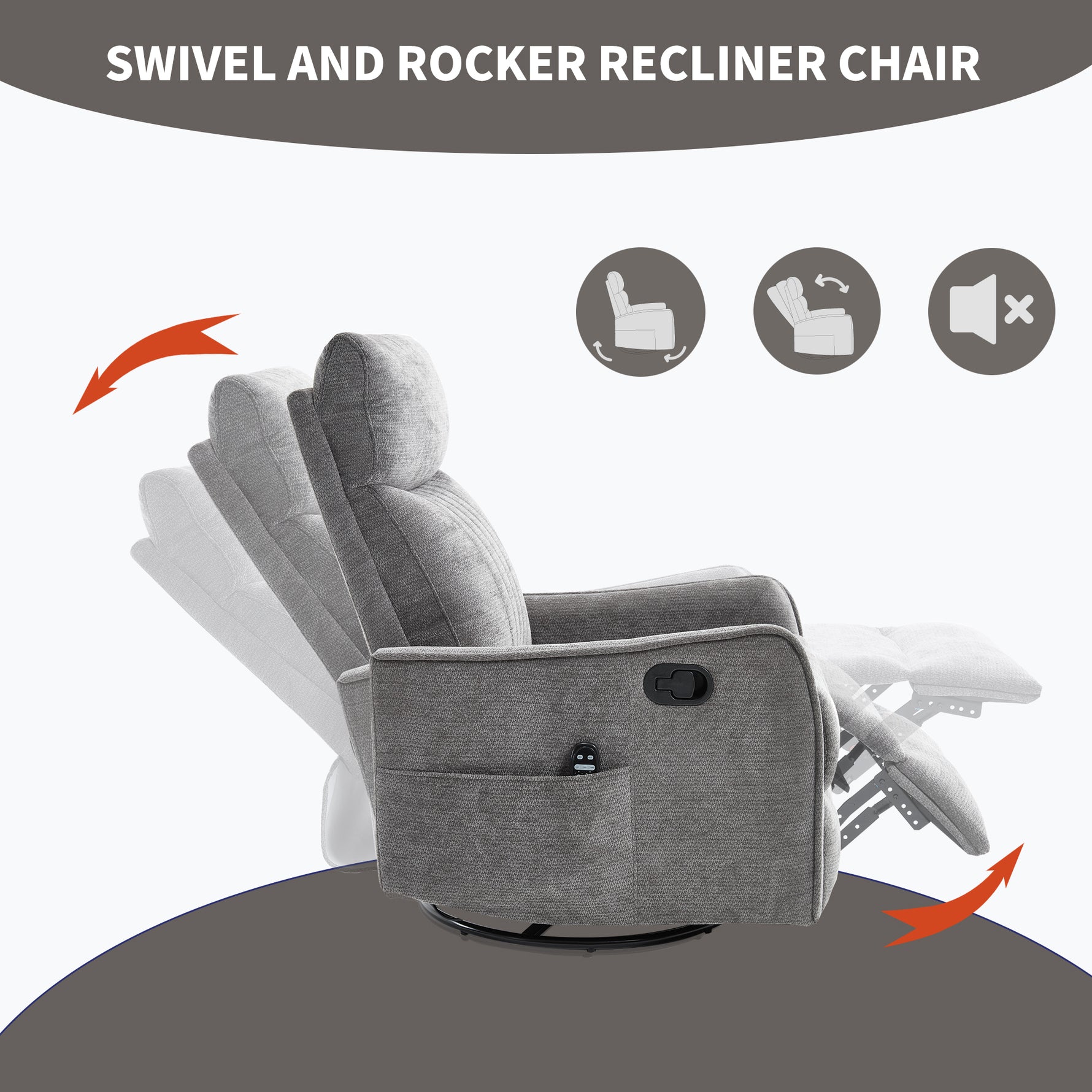 Heat Massage Manual Recliner Chair with Rocker and Swivel in Fabric for Living detail image 6
