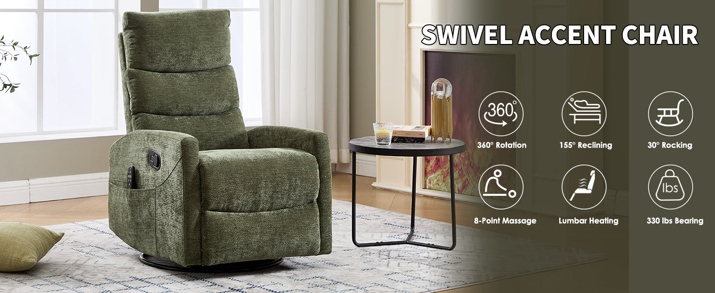 Heat Massage Manual Recliner Chair with Rocker and Swivel in Fabric for Living Room detail image 36