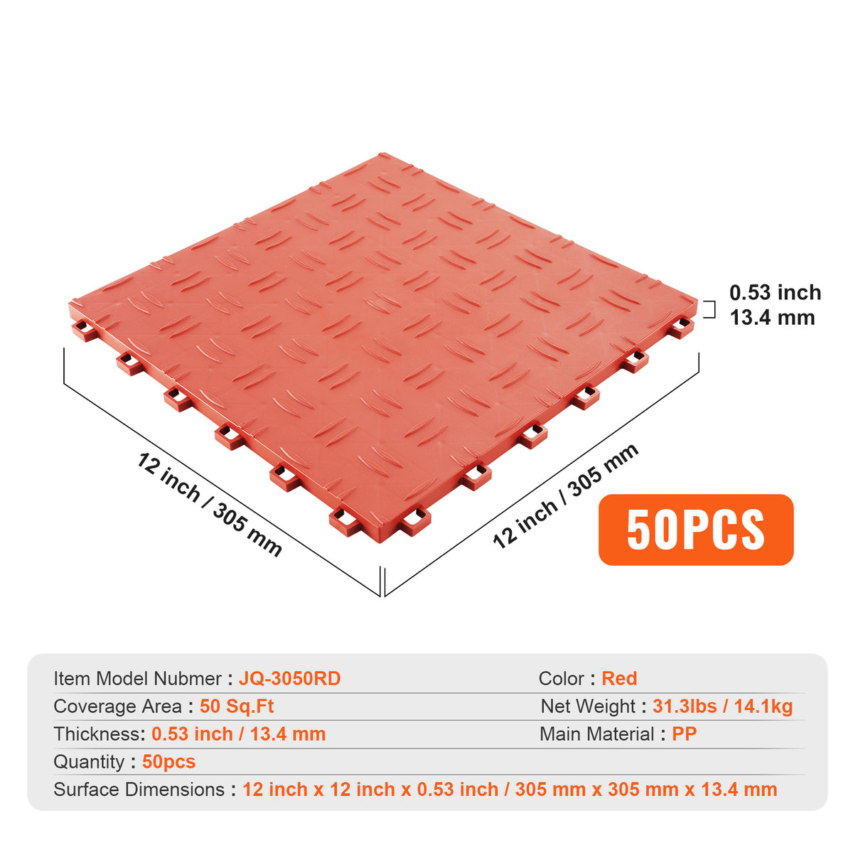 PVC Interlocking Drainage Garage Floor Tiles, 12" x 12" x 0.5" for workshop, garage, storage, or utility use