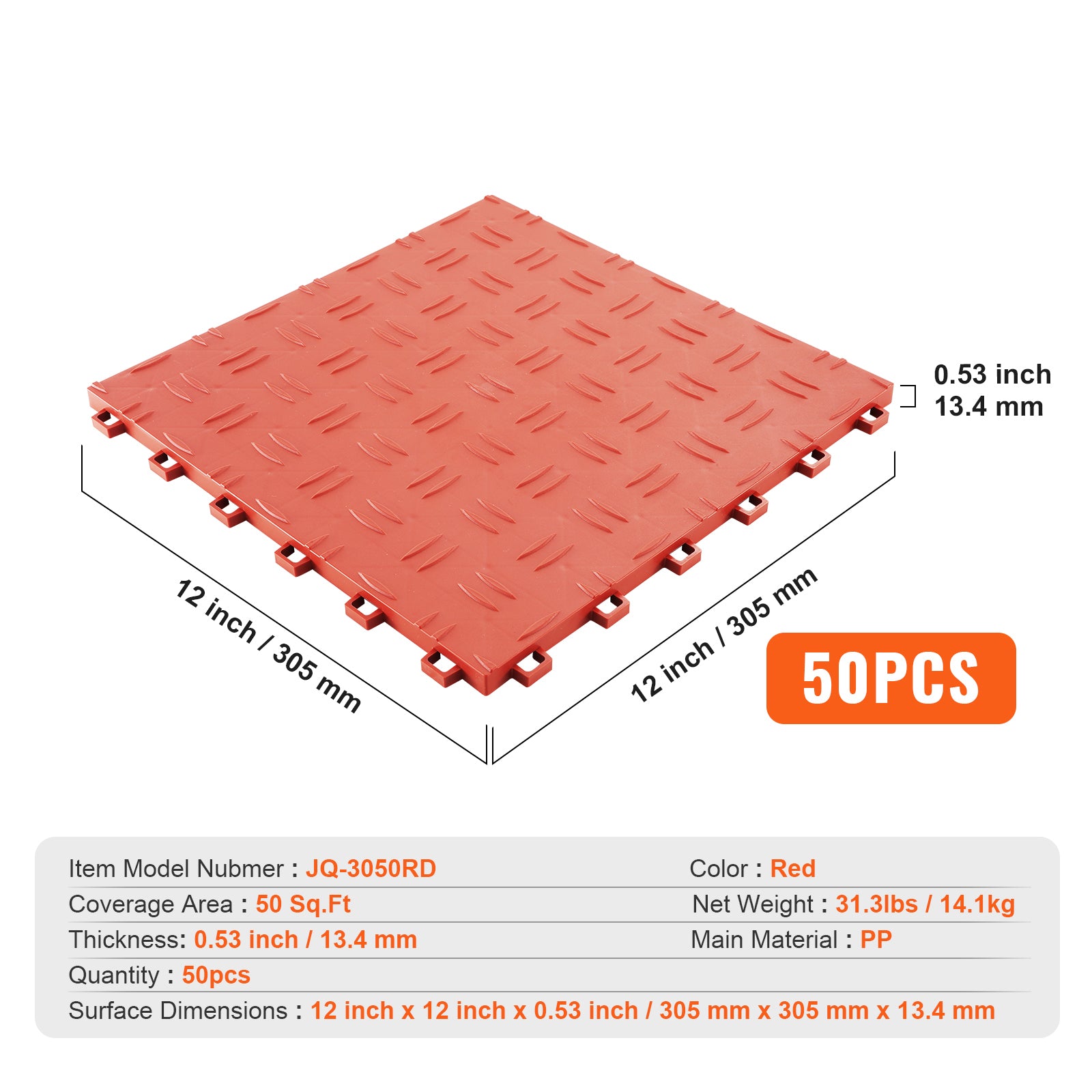 PVC Interlocking Drainage Garage Floor Tiles, 12" x 12" x 0.5" for workshop, garage, storage, or utility use