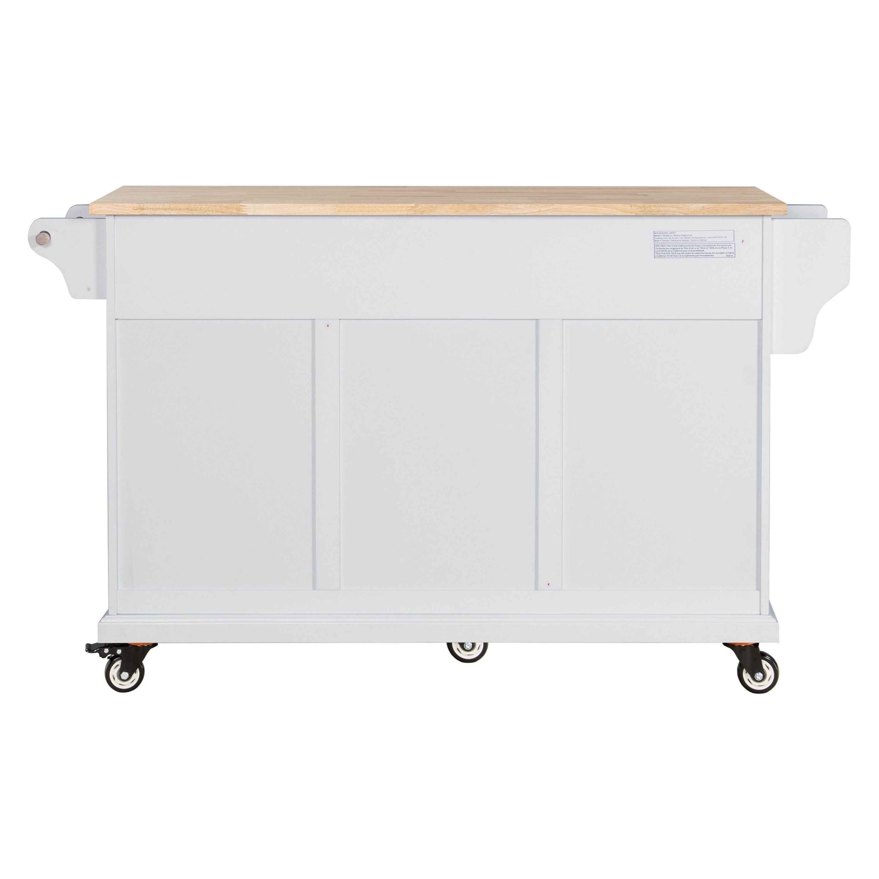 Rubberwood Drop-Leaf Kitchen Cart with 3 Drawers product view 2