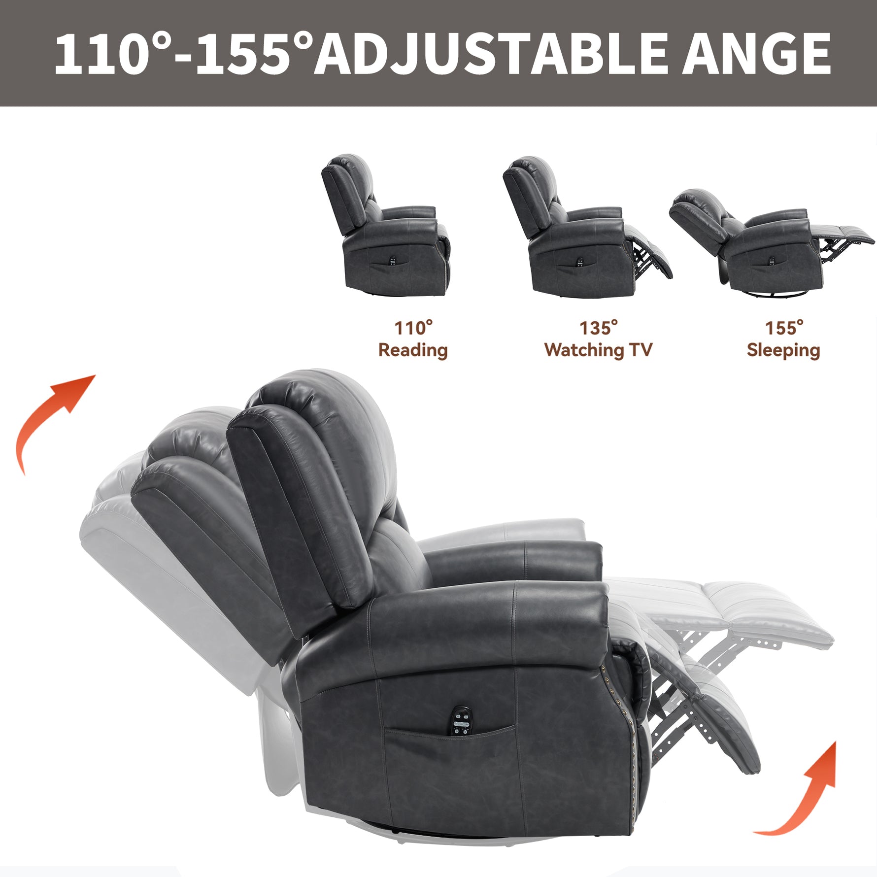 Heat Massage Manual Recliner Chair with Rocker and Swivel for Living Room detail image 72
