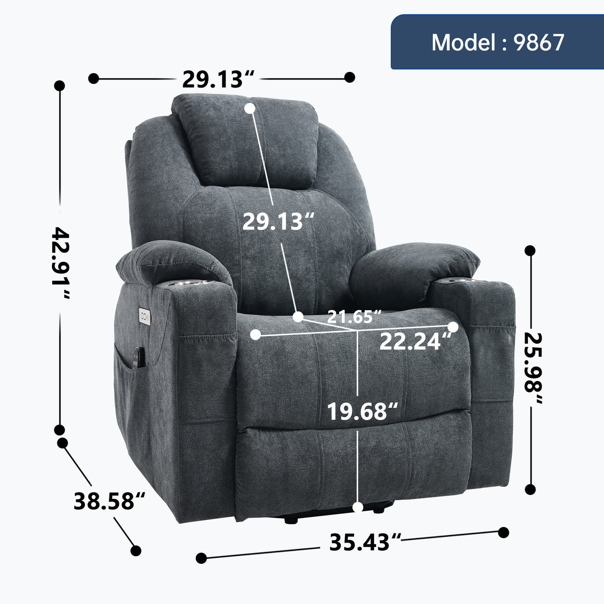 Dual-Motor Leather-Air Power Lift Recliner detail image 30