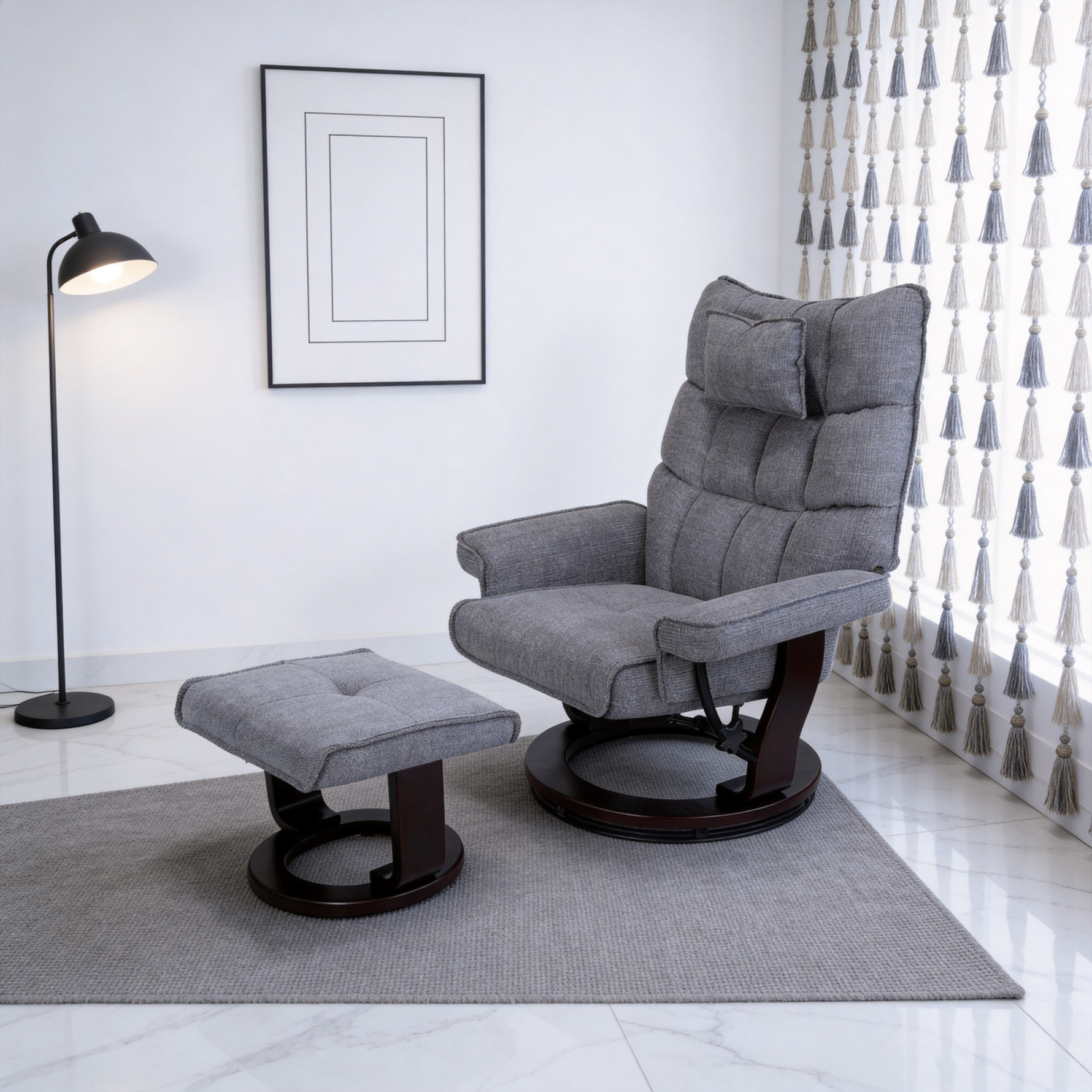 8-Point Massage Recliner with Ottoman, Heated Reclining Chair, Bent Wood Base detail image 3