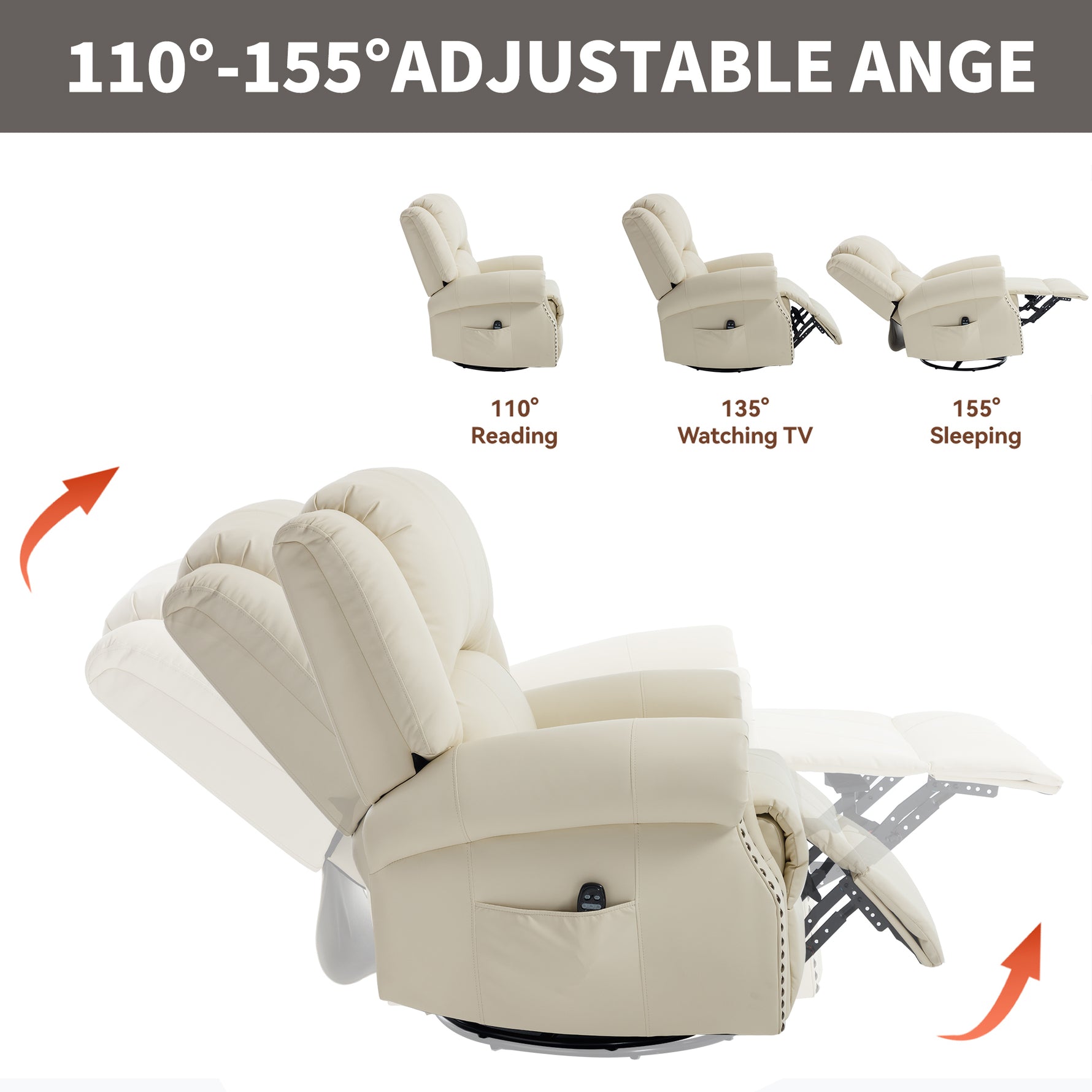 Heat Massage Manual Recliner Chair with Rocker and Swivel for Living Room detail image 58
