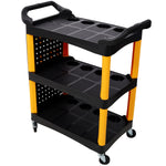 3-Tier Rolling Auto Detail Cart with Panel & Hooks for workshop, garage, storage, or utility use