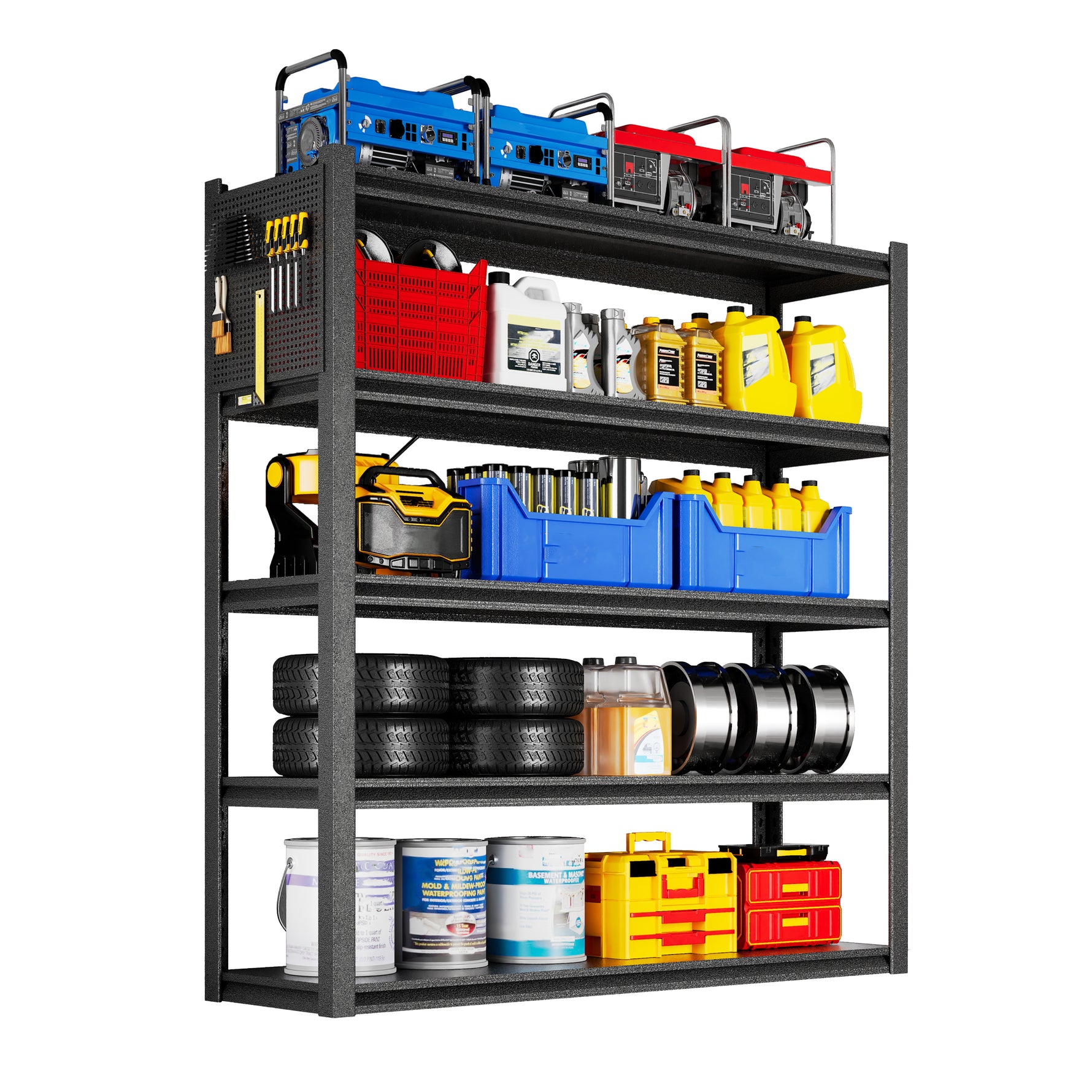 Heavy-Duty Adjustable Garage Shelving with Pegboard for workshop, garage, storage, or utility use