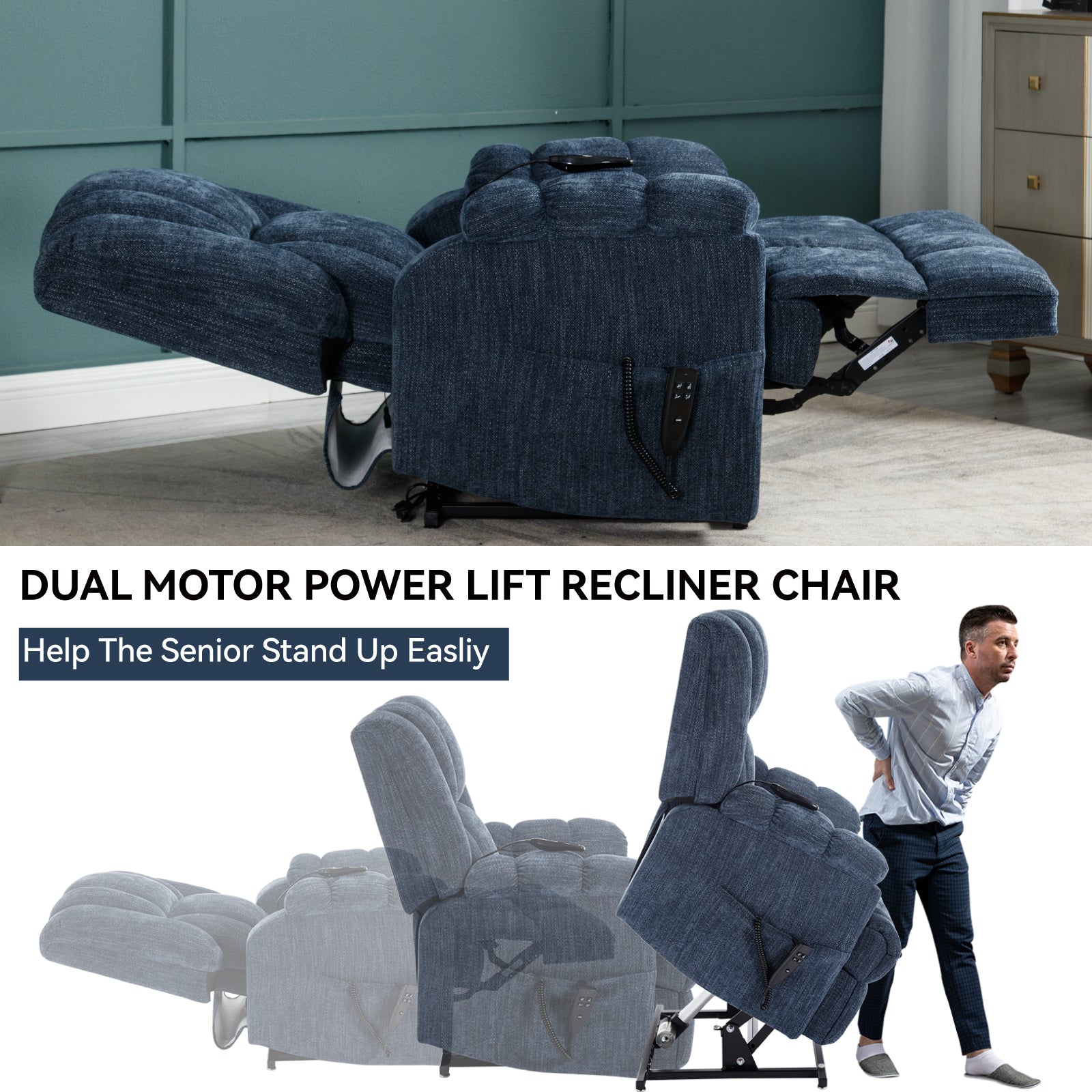 Dual-Motor Heat & Massage Power Lift Recliner, 350 lb Capacity detail image 29