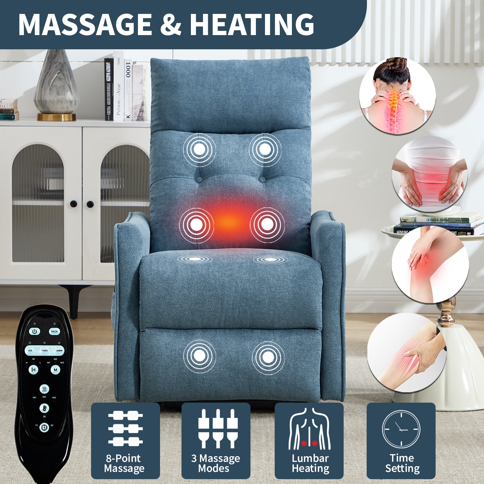 Single Motor Power Lift Recliner Chair with Massage & Heat detail image 6