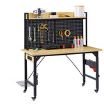 Heavy-Duty Adjustable Workbench with Pegboard & Wheels workshop project bench