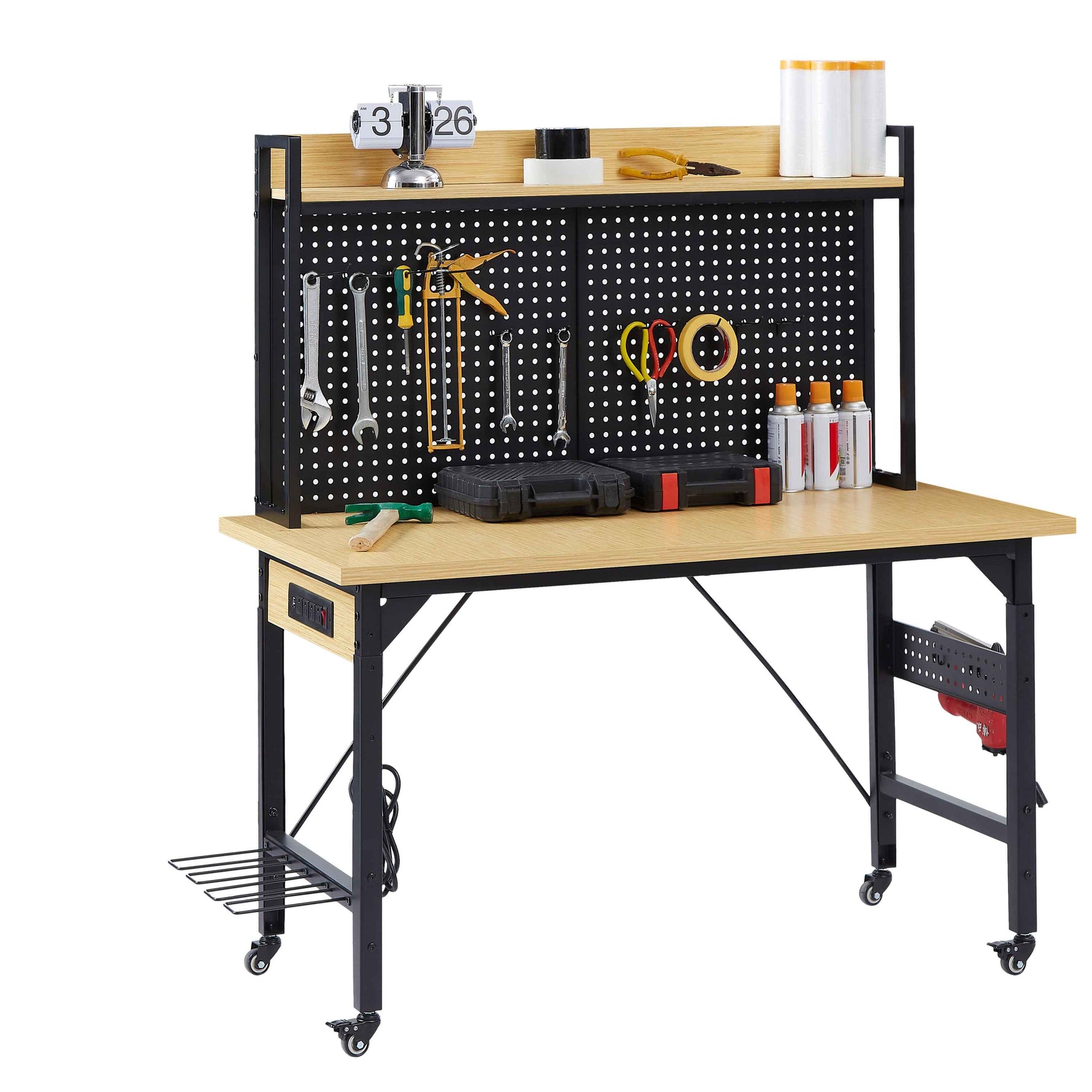 Heavy-Duty Adjustable Workbench with Pegboard & Wheels workshop project bench