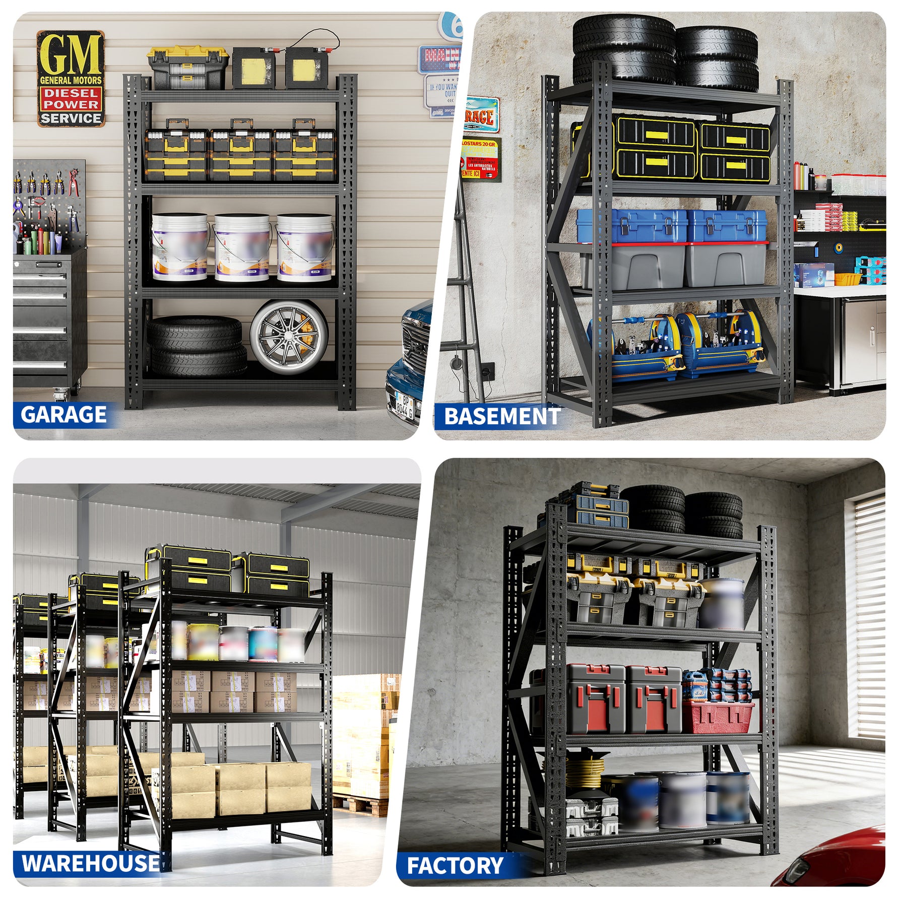 Heavy-Duty Adjustable Garage Shelving for Warehouse Storage for workshop, garage, storage, or utility use