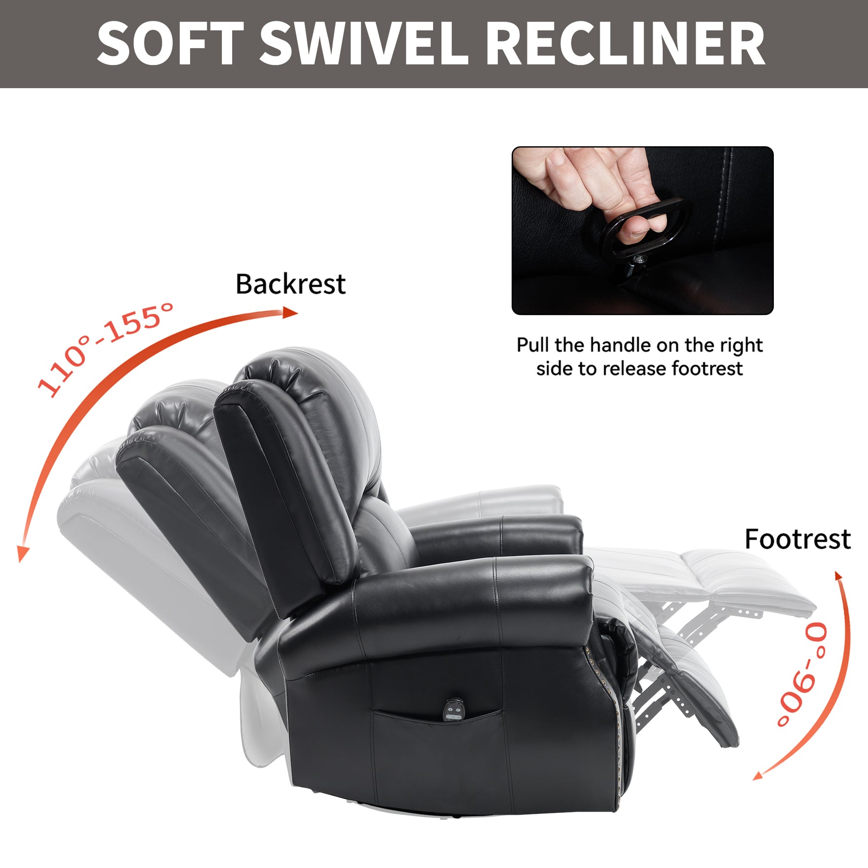Heat Massage Manual Recliner Chair with Rocker and Swivel for Living Room detail image 101