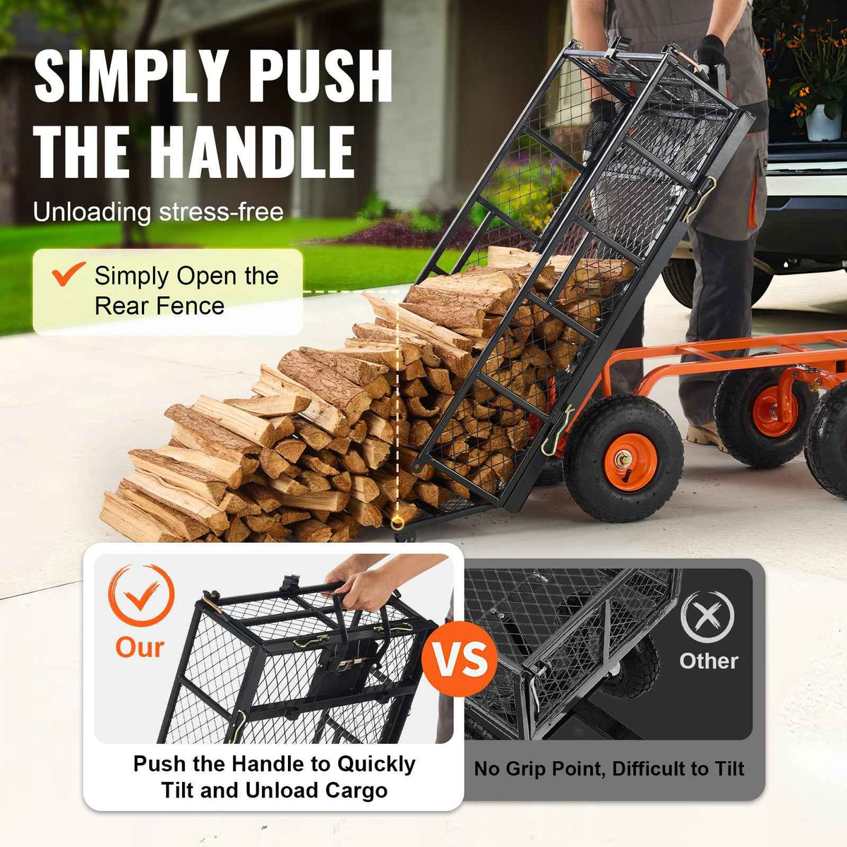 Metal Garden Dump Cart with 2-in-1 Handle for workshop, garage, storage, or utility use