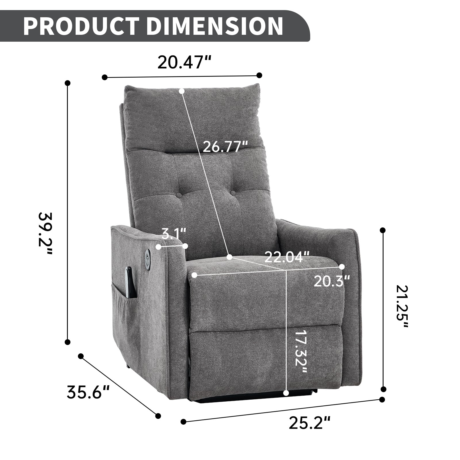 Chenille Single-Motor Power Lift Recliner with Massage & Heat detail image 13
