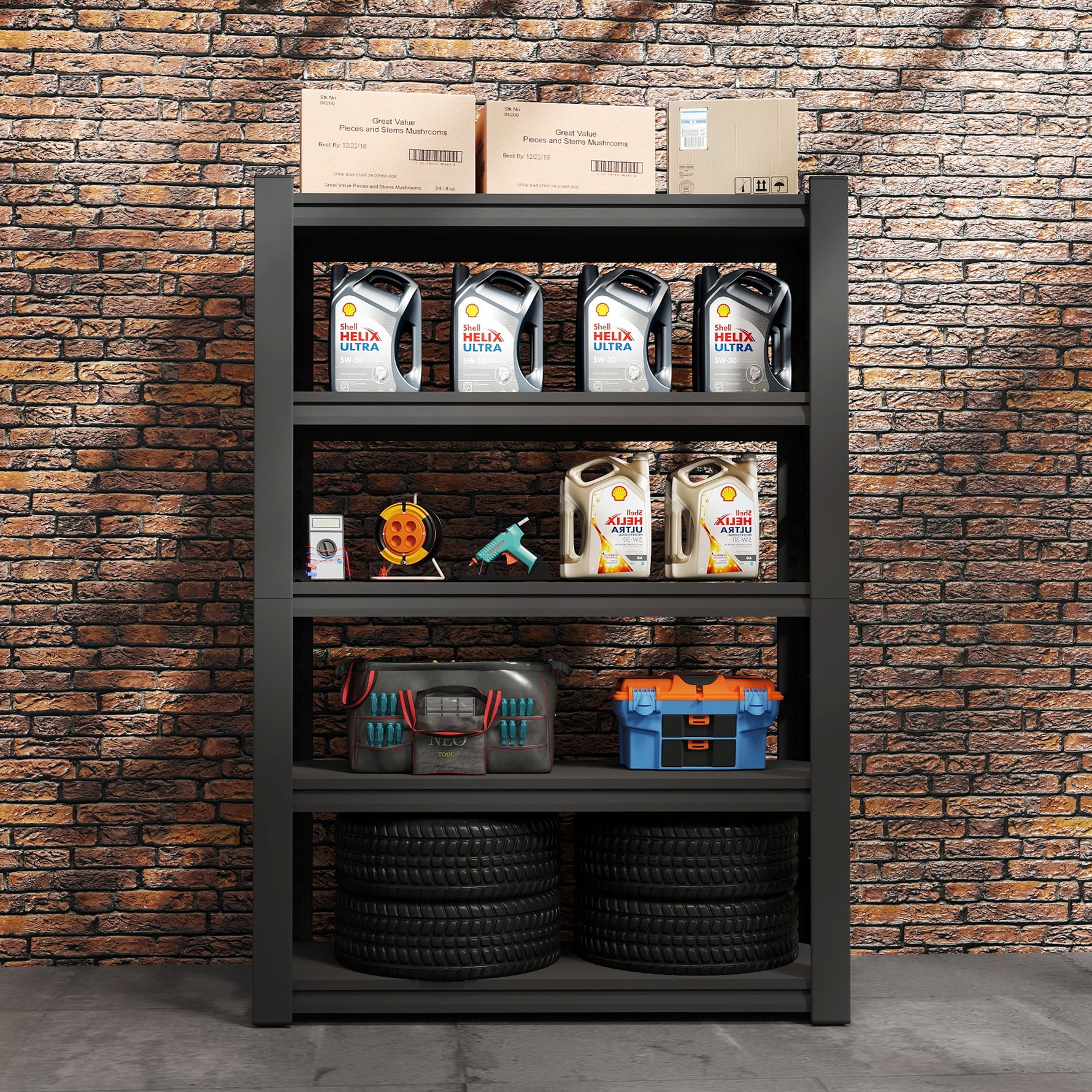5-Tier Heavy-Duty Adjustable Metal Storage Rack for workshop, garage, storage, or utility use
