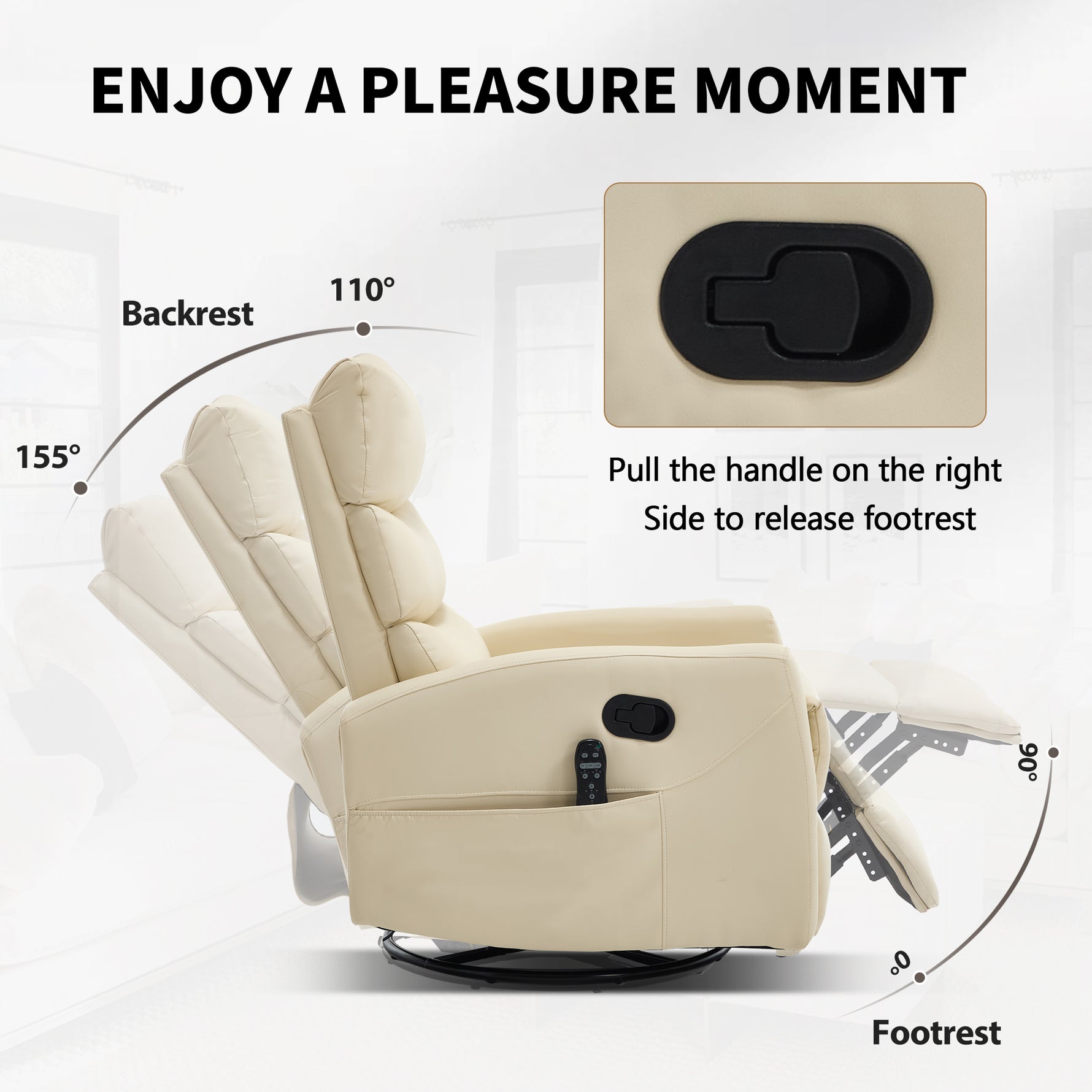 Heat Massage Manual Recliner Chair with Rocker and Swivel in Faux Leather for Living Room detail image 30
