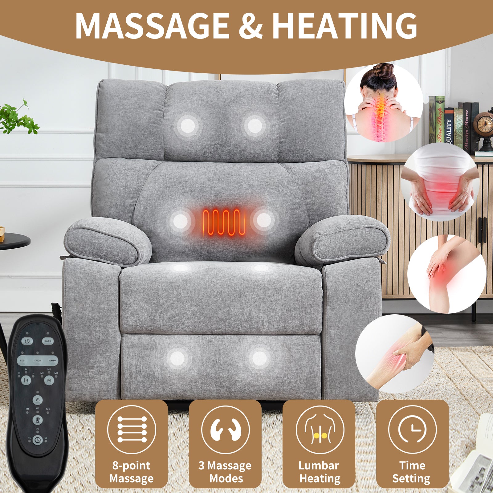 Dual-Motor Power Lift Recliner with Heat & Massage, 350 lb Capacity detail image 135