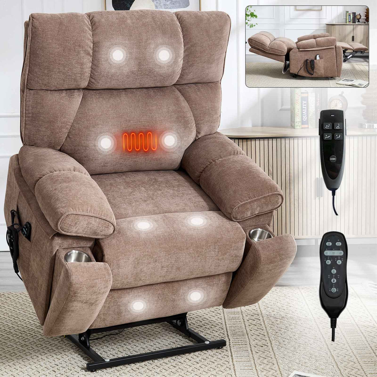 Dual-Motor Power Lift Recliner with Heat & Massage, 350 lb Capacity detail image 67