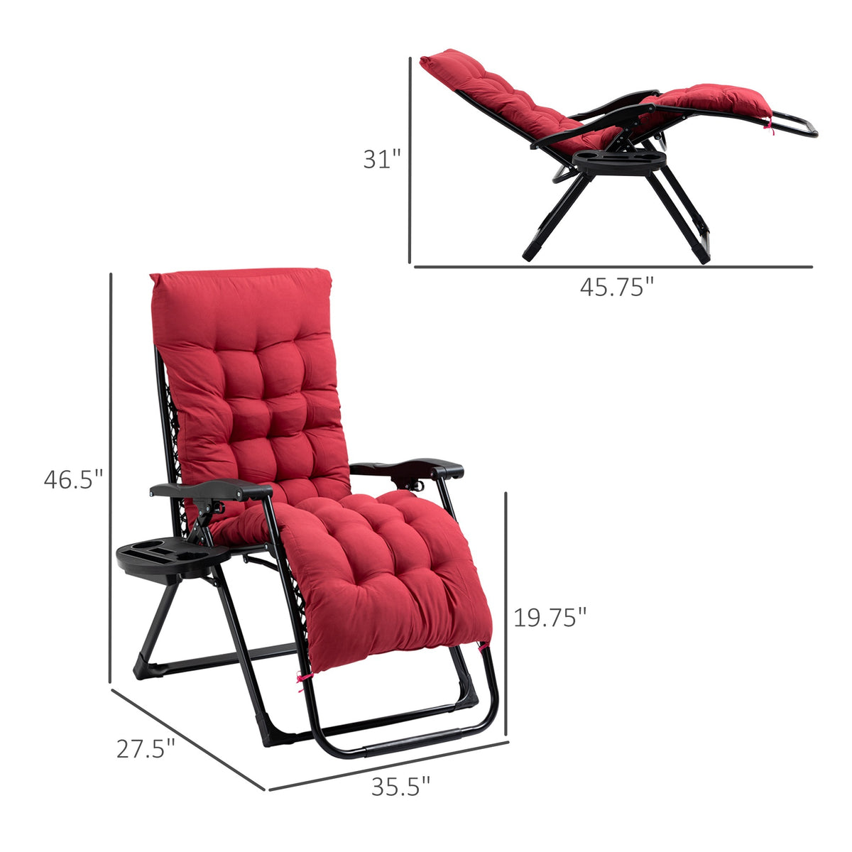Outsunny Padded Zero Gravity Reclining Lounge Chair detail image 3