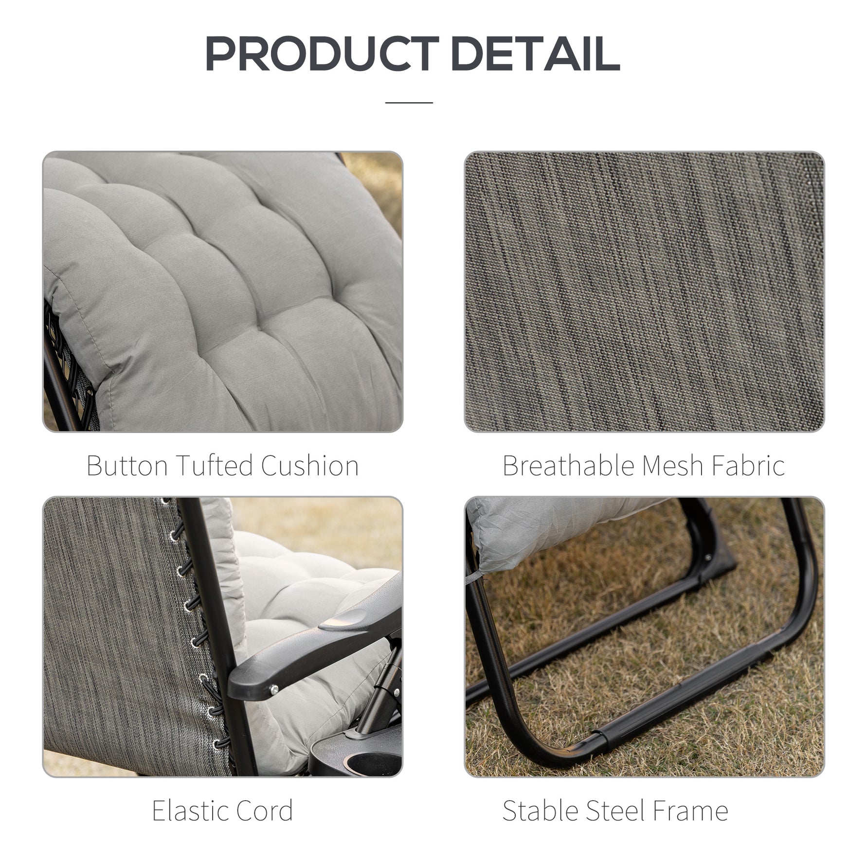 Outsunny Padded Zero Gravity Reclining Lounge Chair detail image 25