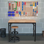 Adjustable Height Heavy-Duty Workbench, Rubber Wood Top Workstation with Power Outlets for workshop, garage, storage, or utility use