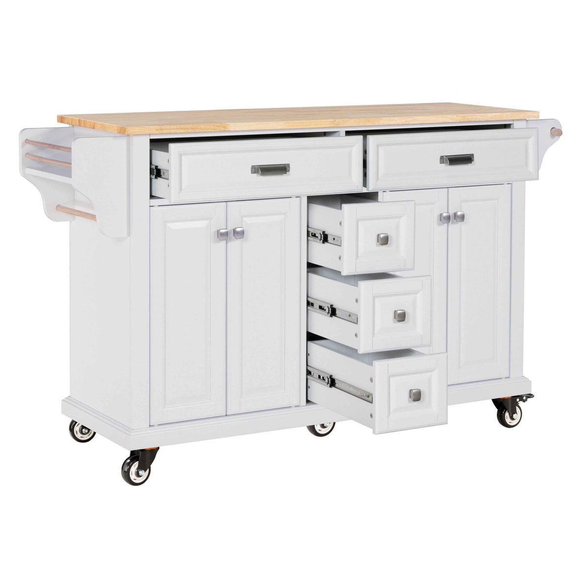 Rubberwood Kitchen Cart with 5 Drawers & Storage Cabinet product view 12