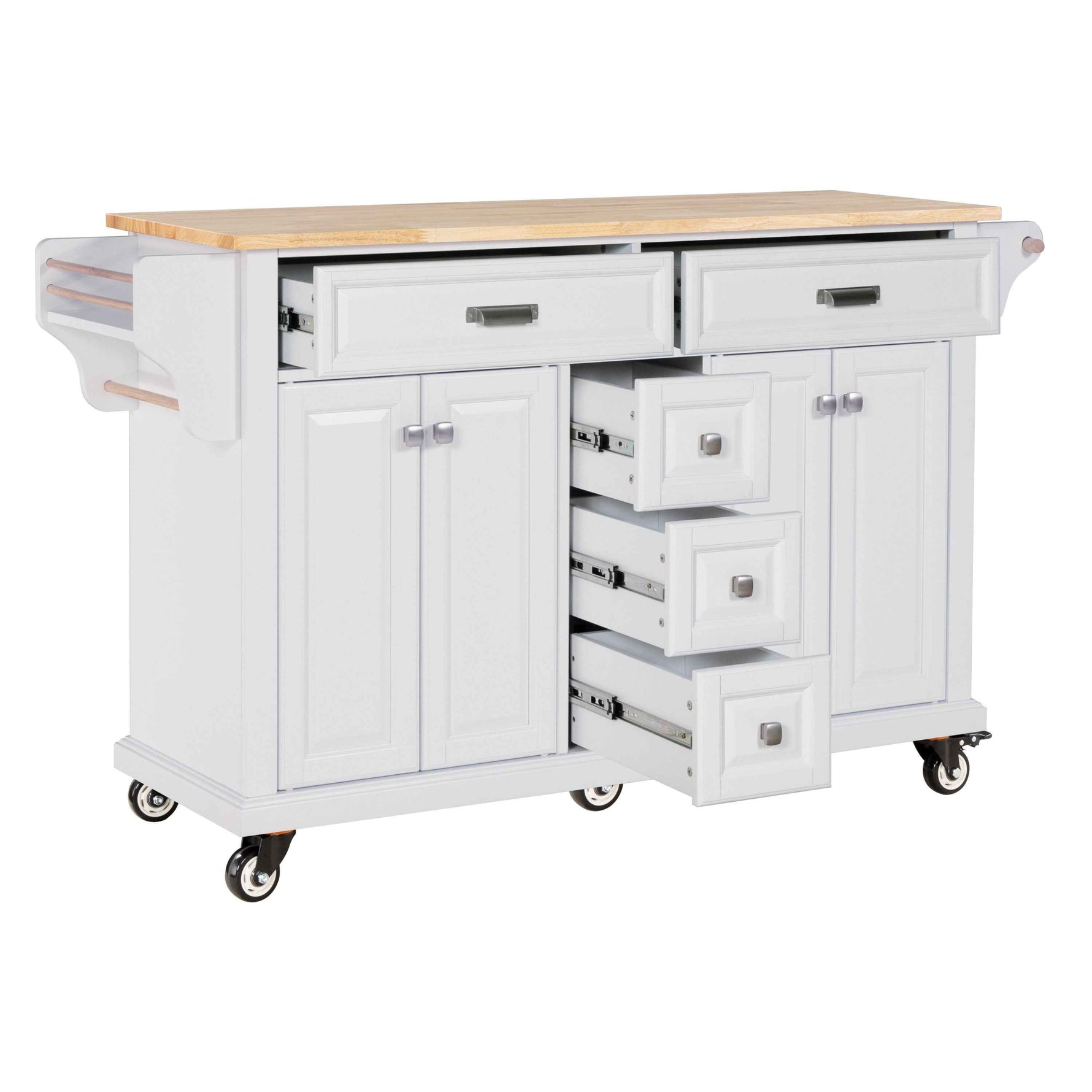 Rubberwood Kitchen Cart with 5 Drawers & Storage Cabinet product view 12