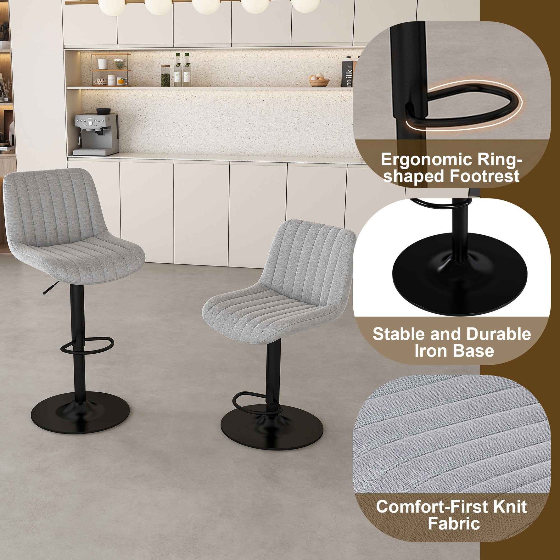 63 in. Kitchen Island with LED Lighting & 2 Bar Stools product view 9