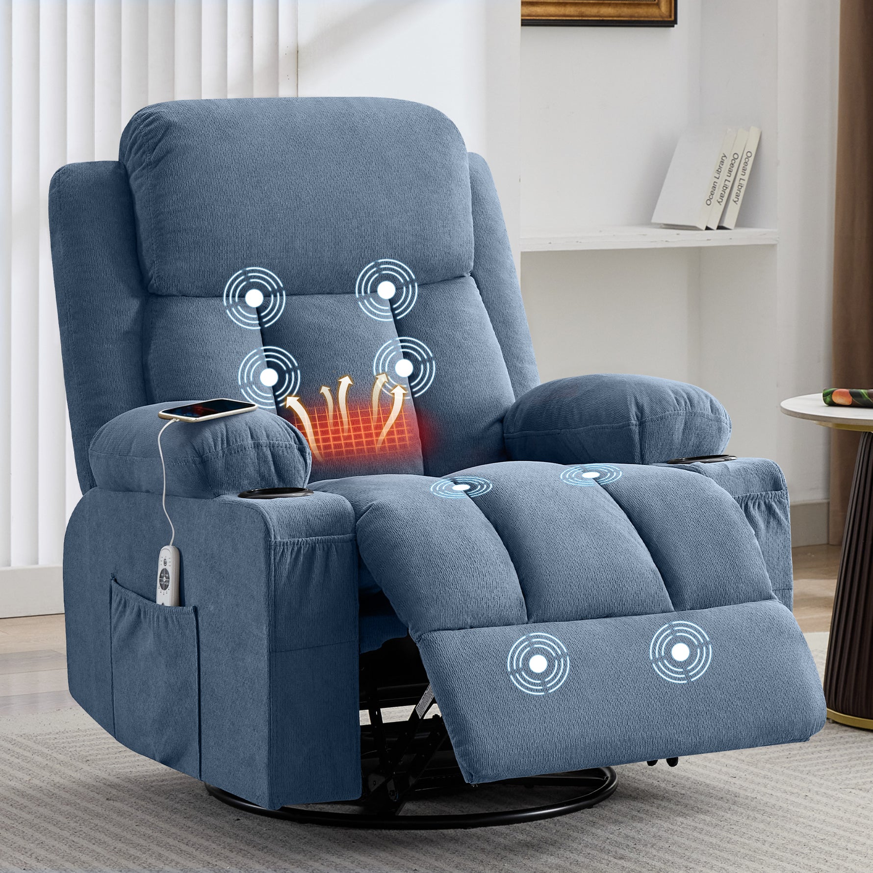 Swivel Rocker Recliner Chair with Vibration Massage, Heat, USB Port and Cup Holderrs detail image 40