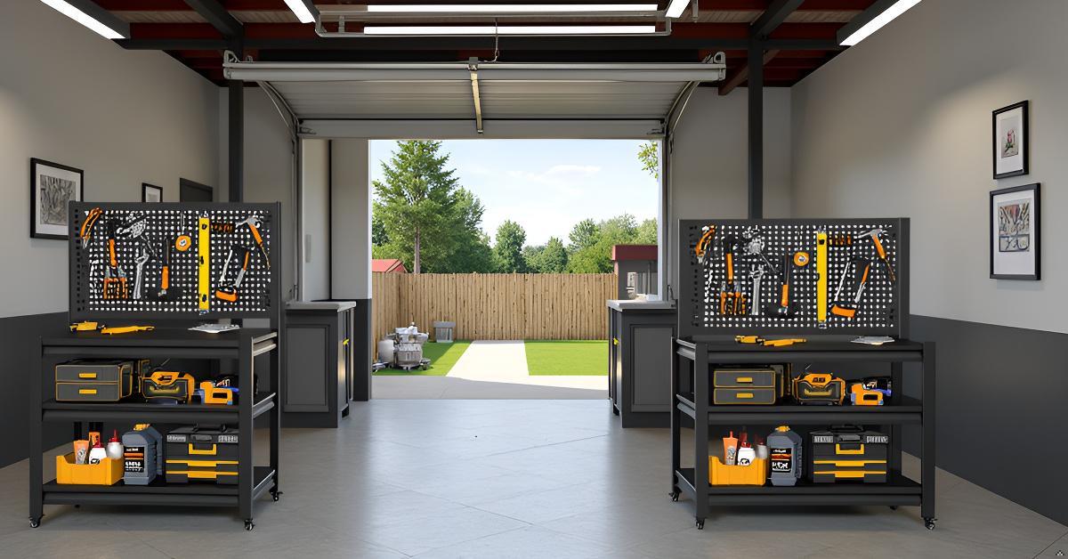 Heavy-Duty Metal Shelving & Workbench with Pegboard, 3000 lb Capacity for workshop, garage, storage, or utility use