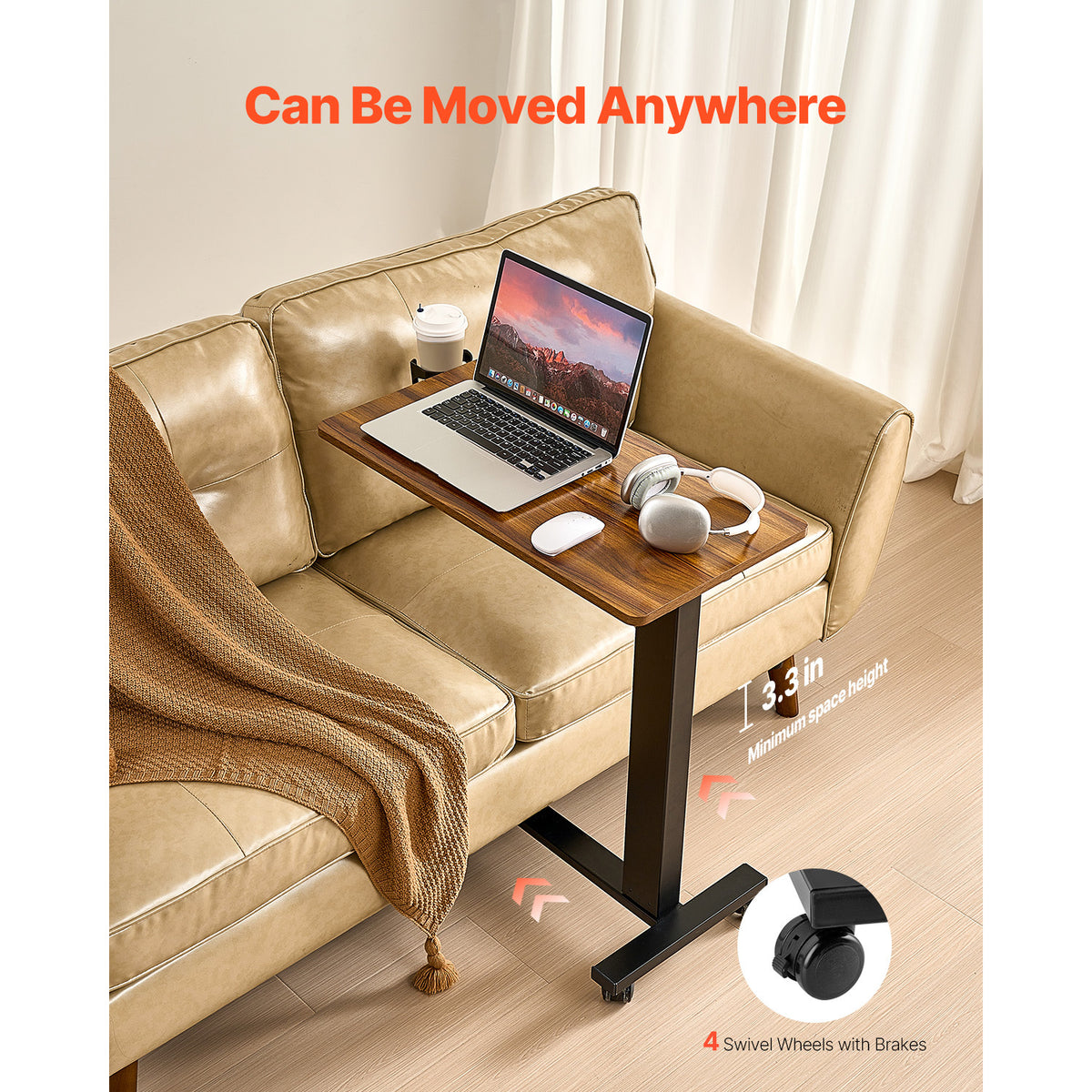 VEVOR Height Adjustable Rolling Overbed Laptop Desk mobile laptop workstation