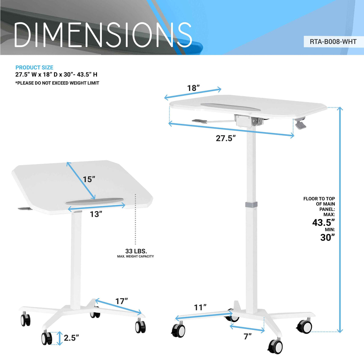 Techni Mobili White Sit-to-Stand Mobile Laptop Cart mobile laptop workstation