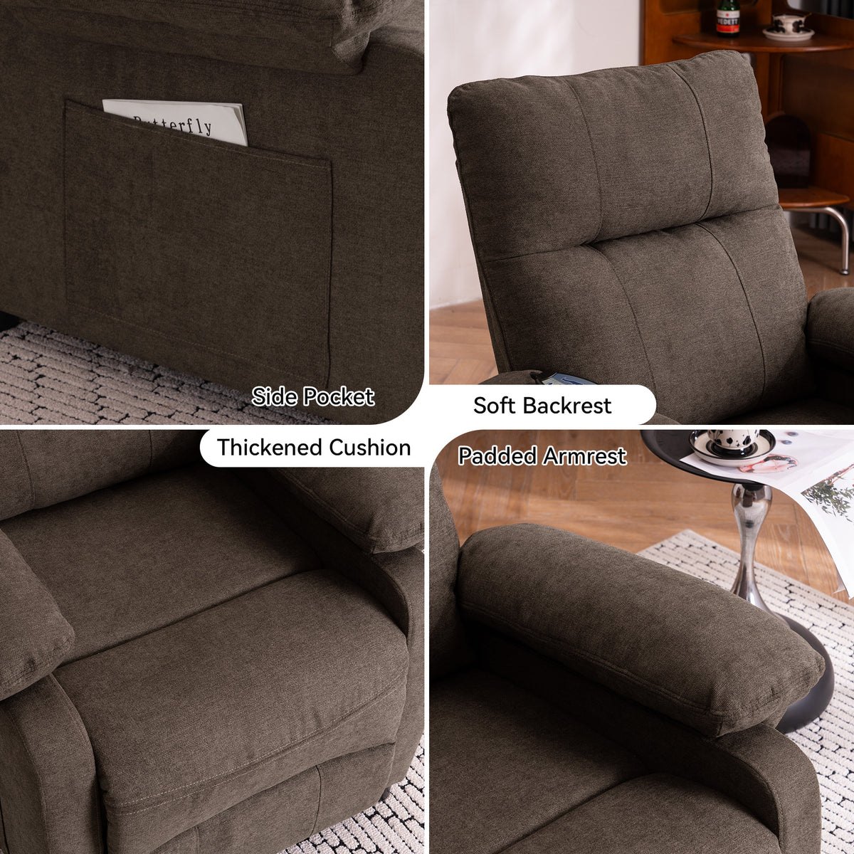 Chenille Massage Recliner with Heat & Remote Control detail image 18