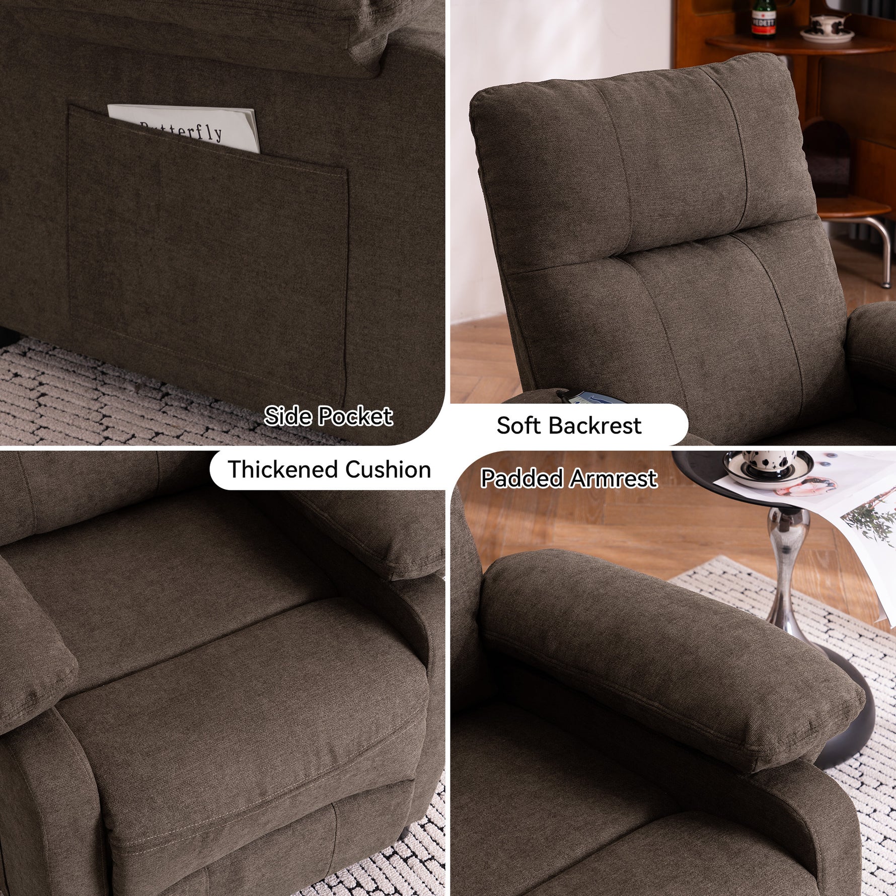 Chenille Massage Recliner with Heat & Remote Control detail image 18